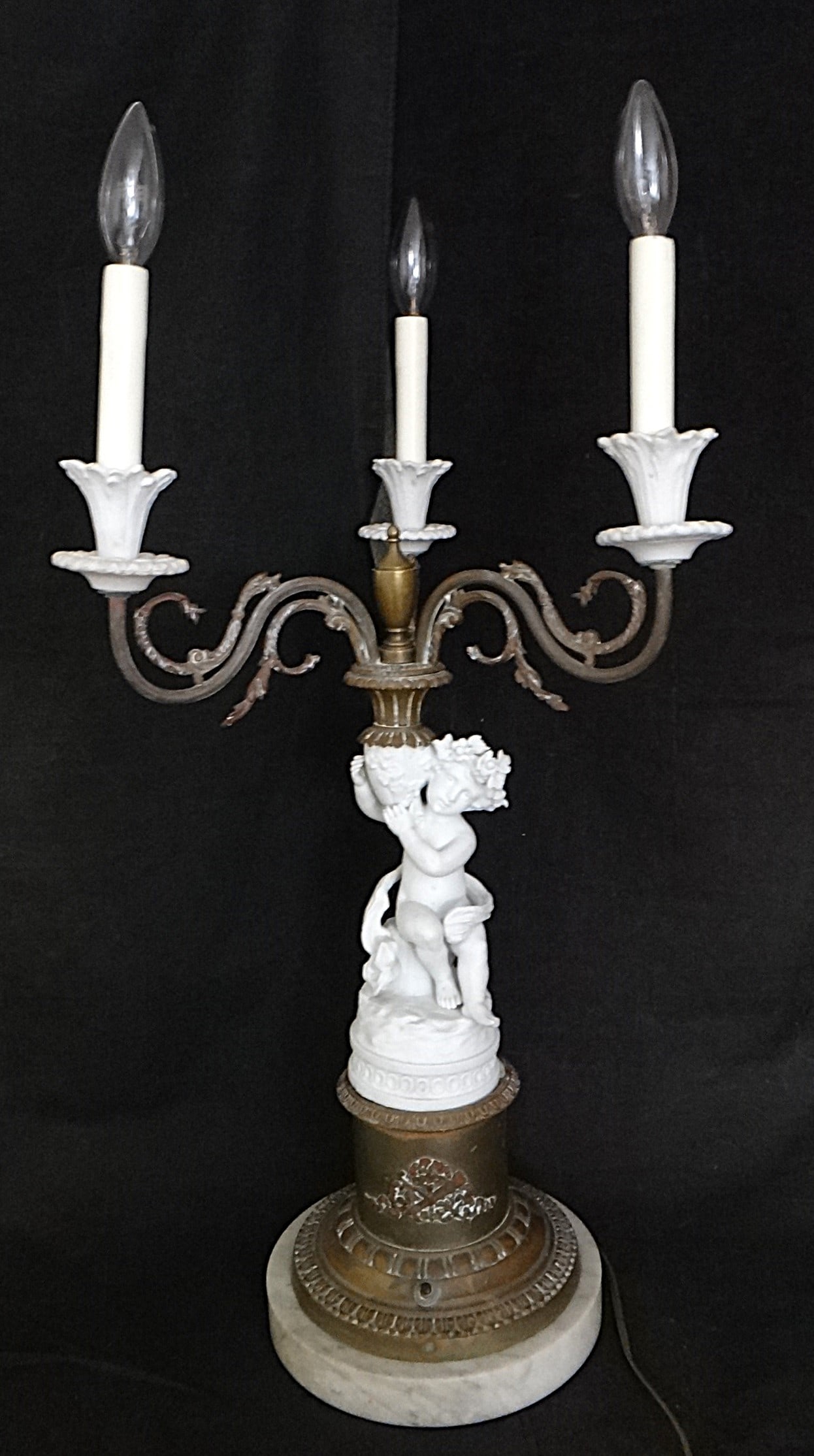 Antique Italian Bronze Table Candelabra Lamp w/bisque Bacchus (1 of 9)