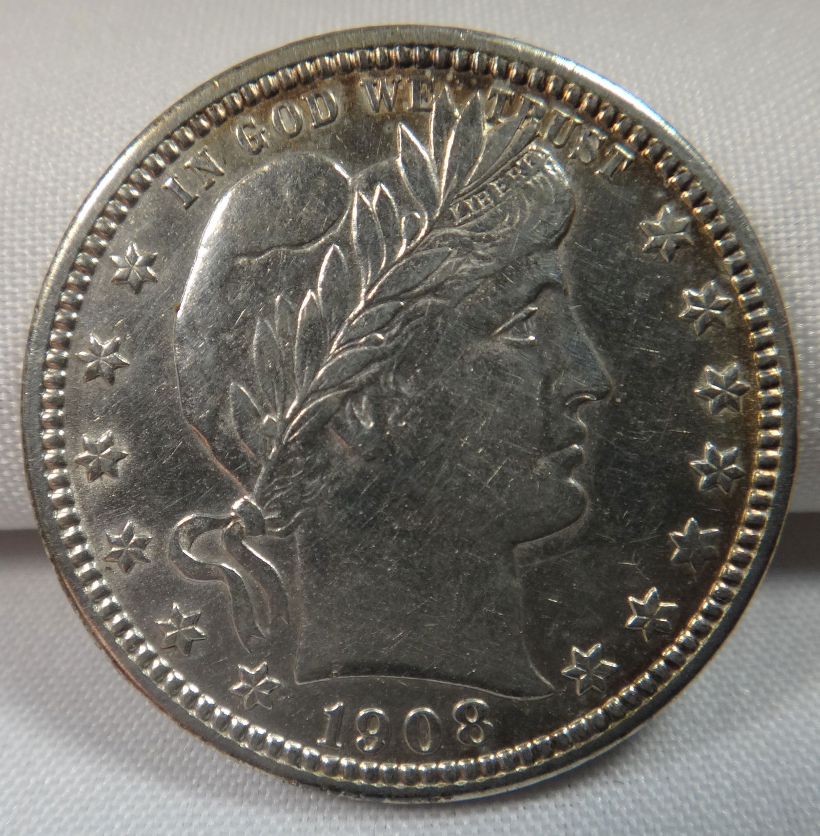 1908 D Barber Silver Quarter, BU Choice (1 of 2)