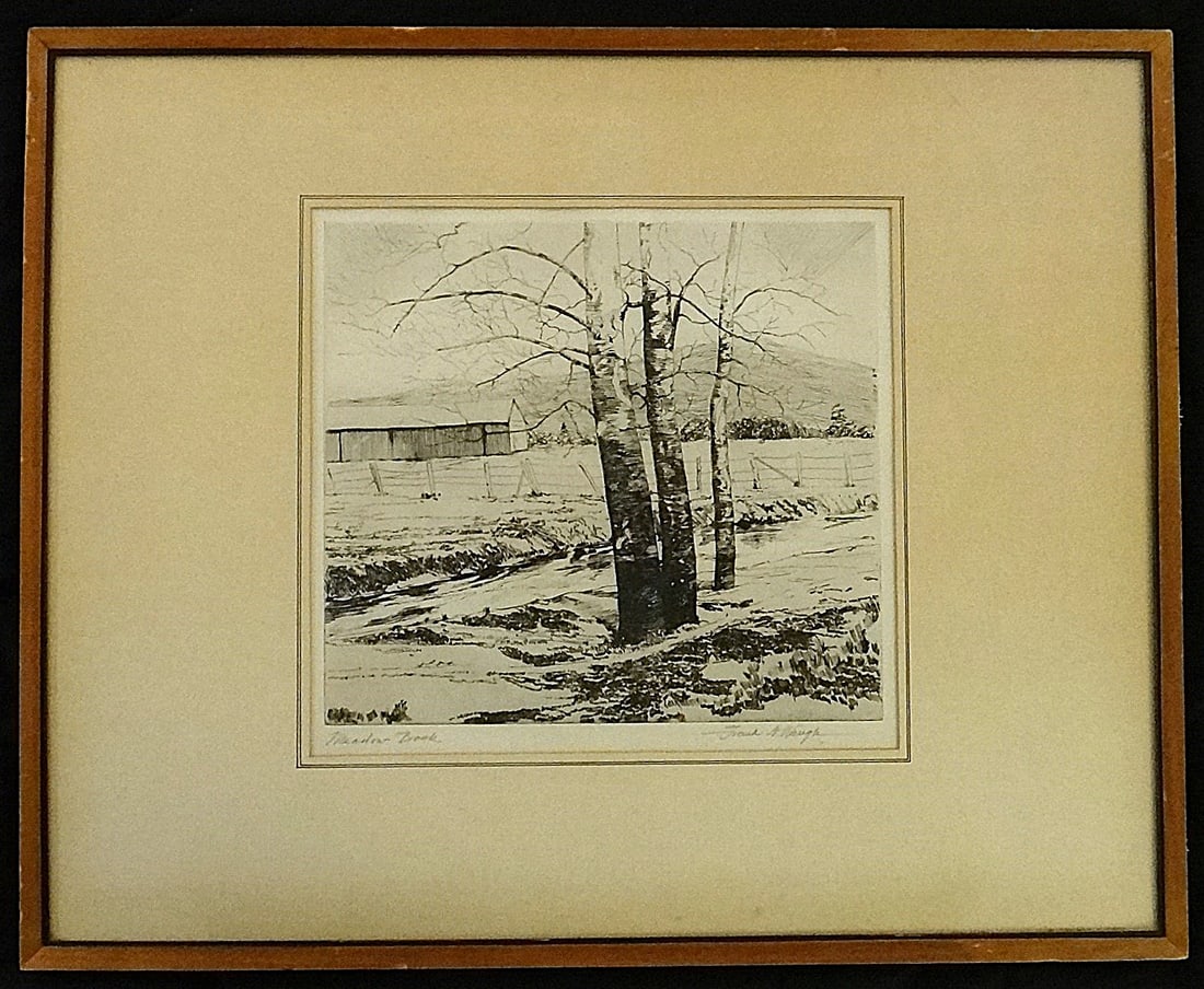Frank Waugh Etching: Meadow Brook. Circa 1952. - 2