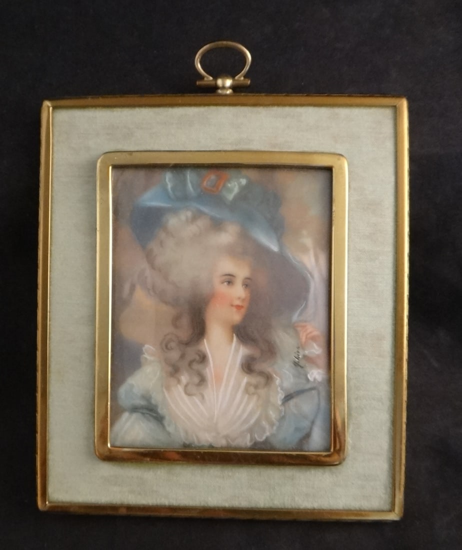 Vintage French Hand Painted Miniature Portrait – artist signed. (1 of 4)