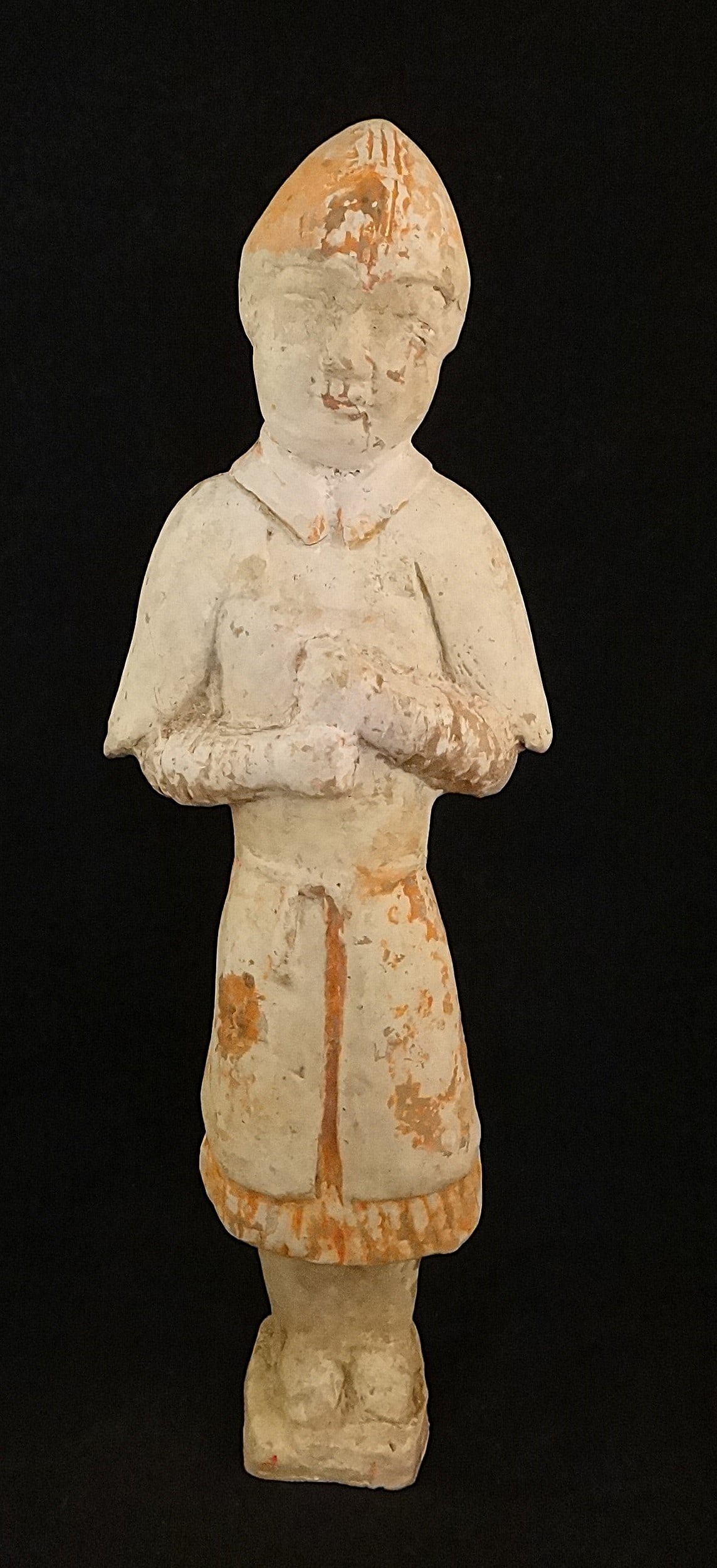 Ancient Chinese Tang Dynasty Pottery Guardian Figure.: Ancient Chinese Tang Dynasty (618-907) Pottery Guardian Figure. Measures 14 ½” tall.