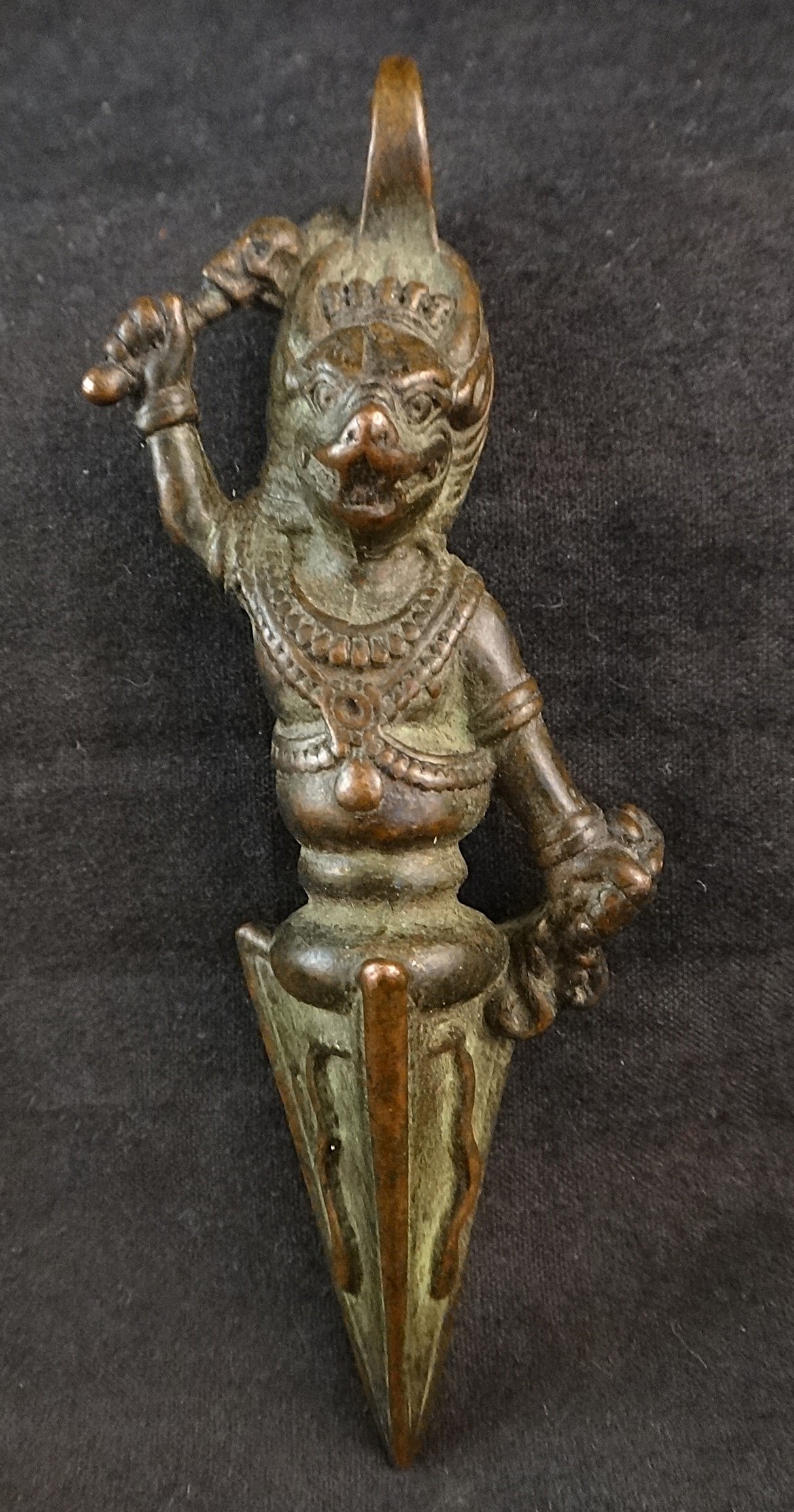 Old Tibetan Bronze Phurba Dagger: Old Tibetan Bronze Phurba Dagger, 3” length.