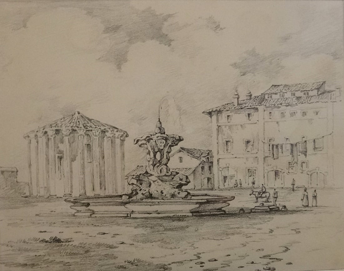 Herman A. Webster Pencil Drawing – Venice. Early 20th c. Signed.: Herman A. Webster (1878- 1970) Pencil Drawing – Venice. Early 20th c. Ink signed. Drawing shown measures 7” x 9”. Very ornate frame is 20 ½” x 17 ½”.