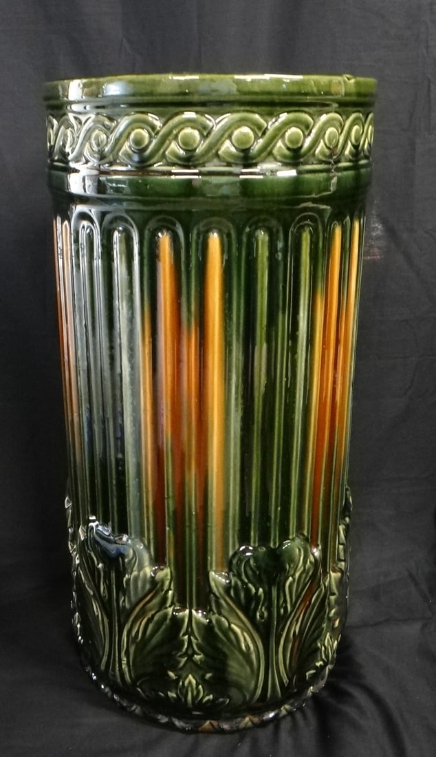 Antique French Art Nouveau Majolica Pottery Umbrellas Stand (1 of 7)