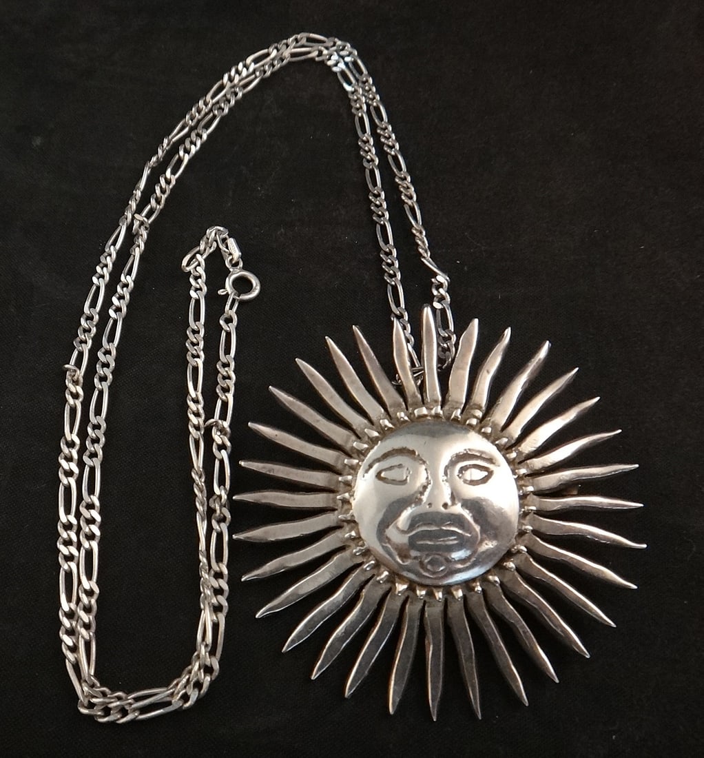Mexican Pineda's Taxco 970 Silver Sun Pin/Pendant & Silver Chain. (1 of 6)