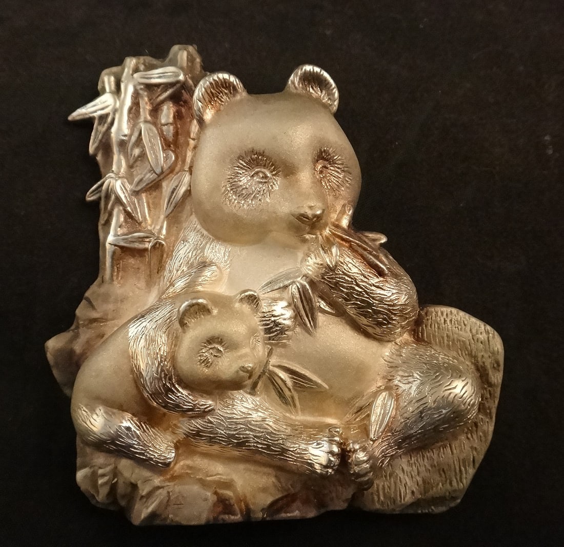 Vintage Chinese .999 Pure Silver Mother & Baby Panda (1 of 3)