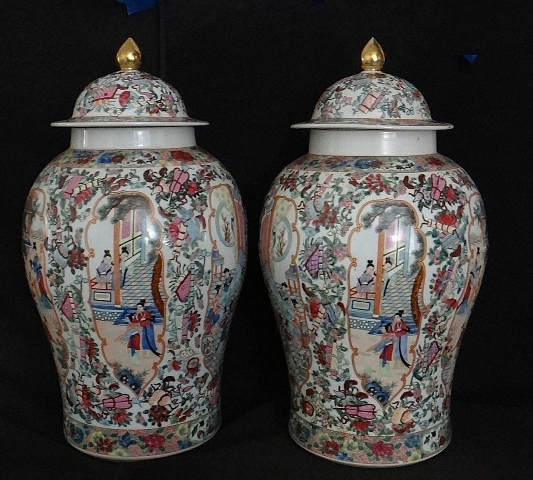 Pr. Large Chinese Porcelain Famille Rose Vases (1 of 10)