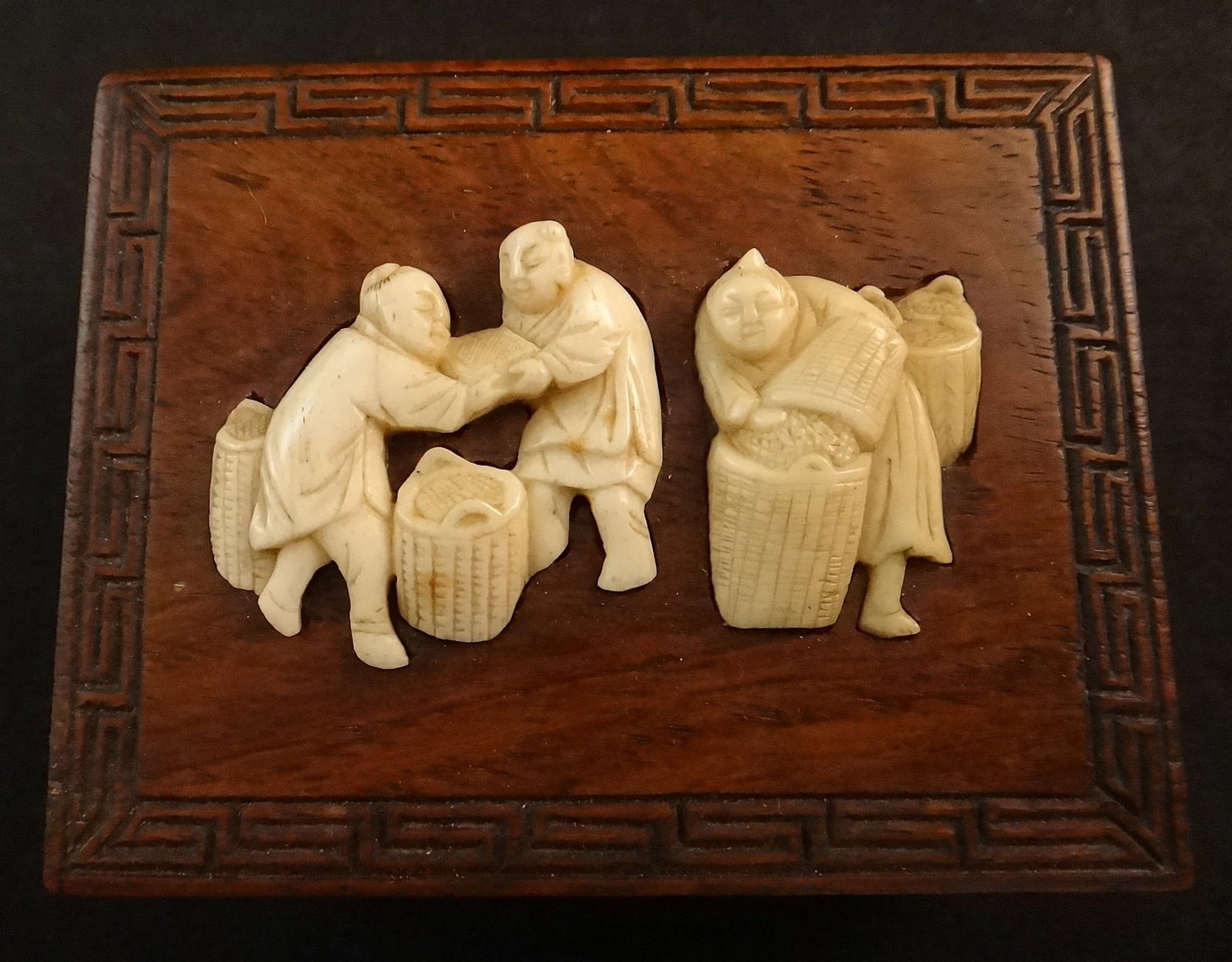 Antique Chinese Rosewood Box with Carvings on Top (1 of 6)