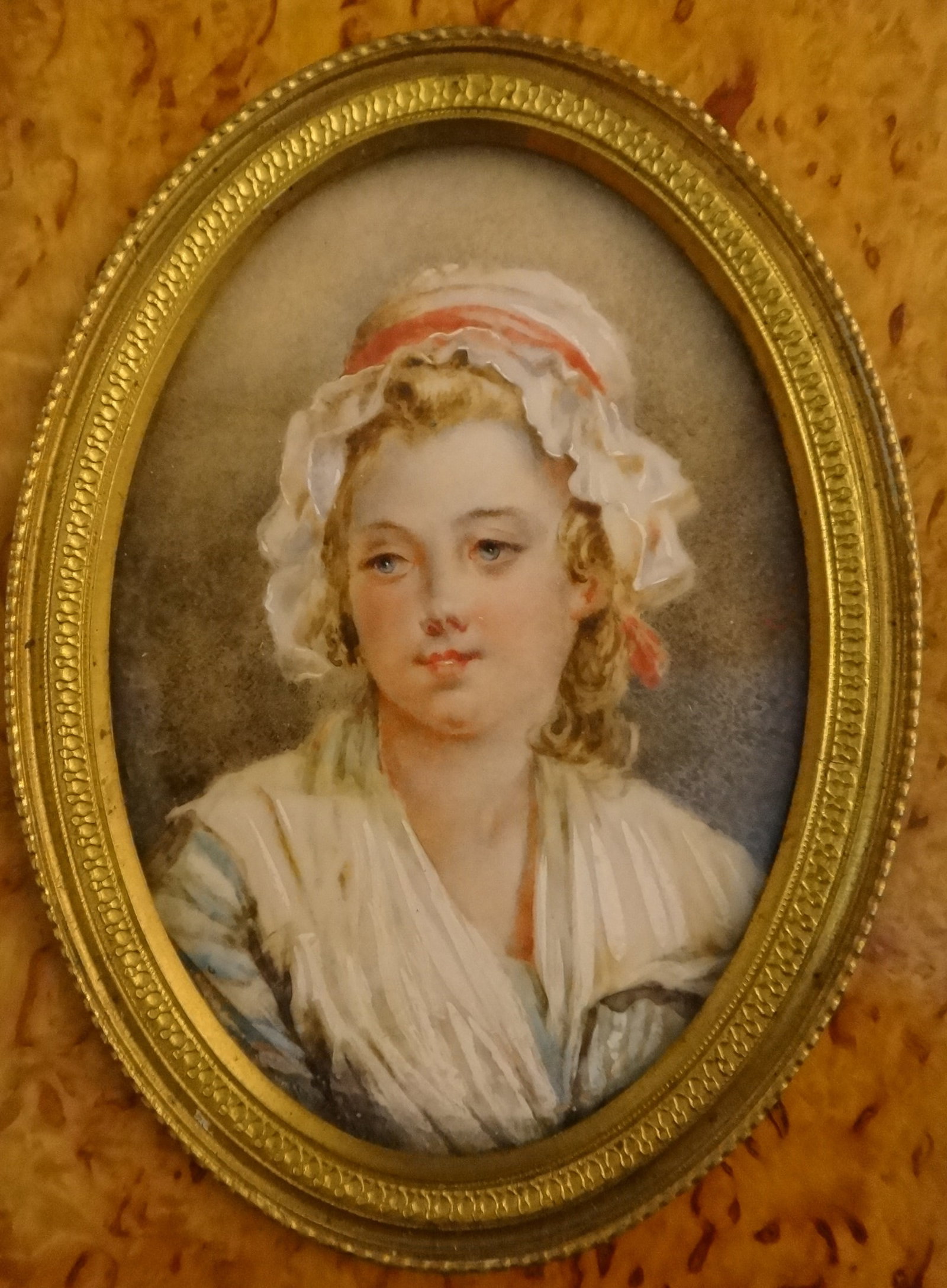 Antique French Miniature Oil by Greuze of a Young Woman (1 of 5)