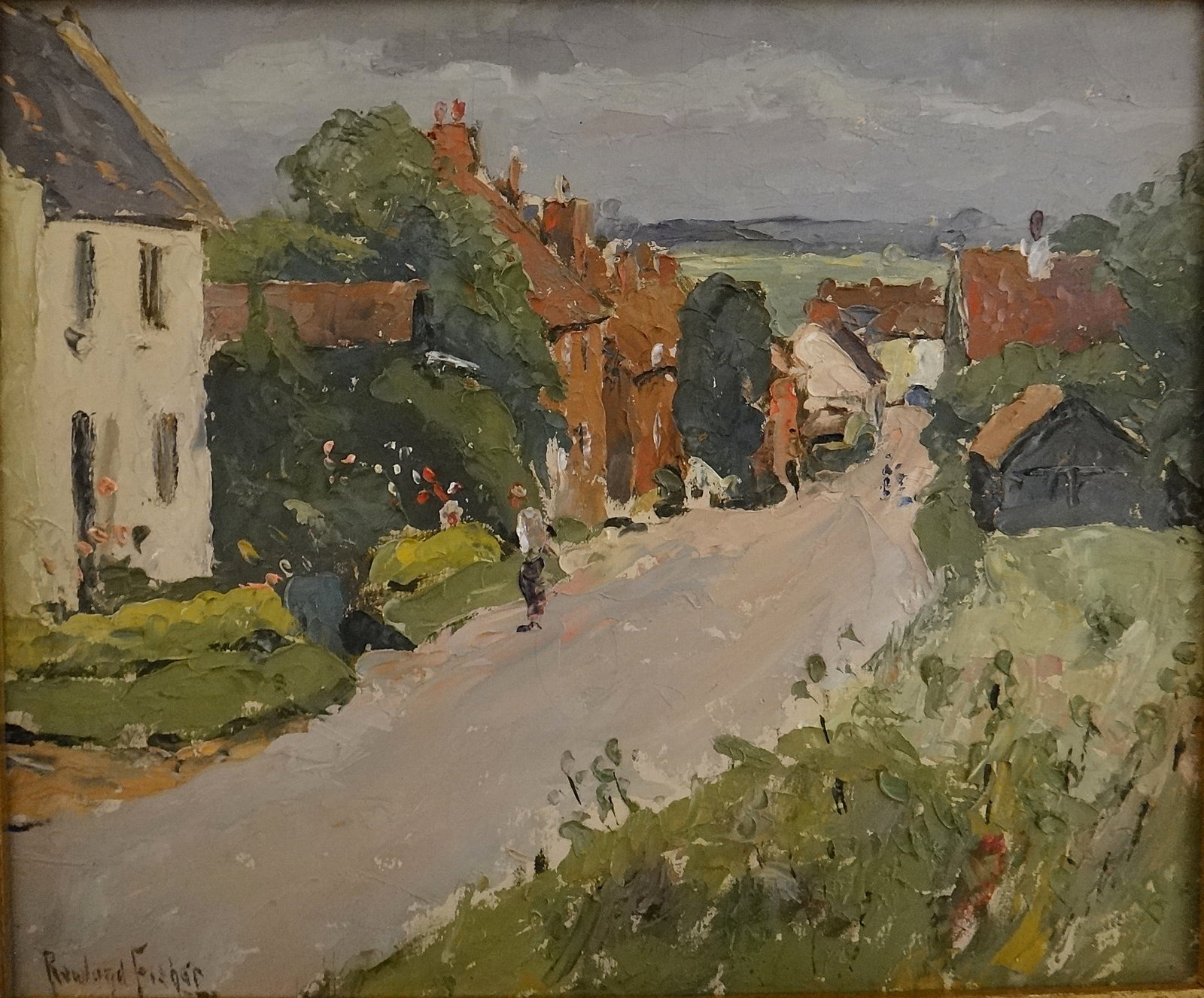 Rowland Fisher Oil – Impressionist Street Scene, Westleton Suffolk, England. (1 of 7)