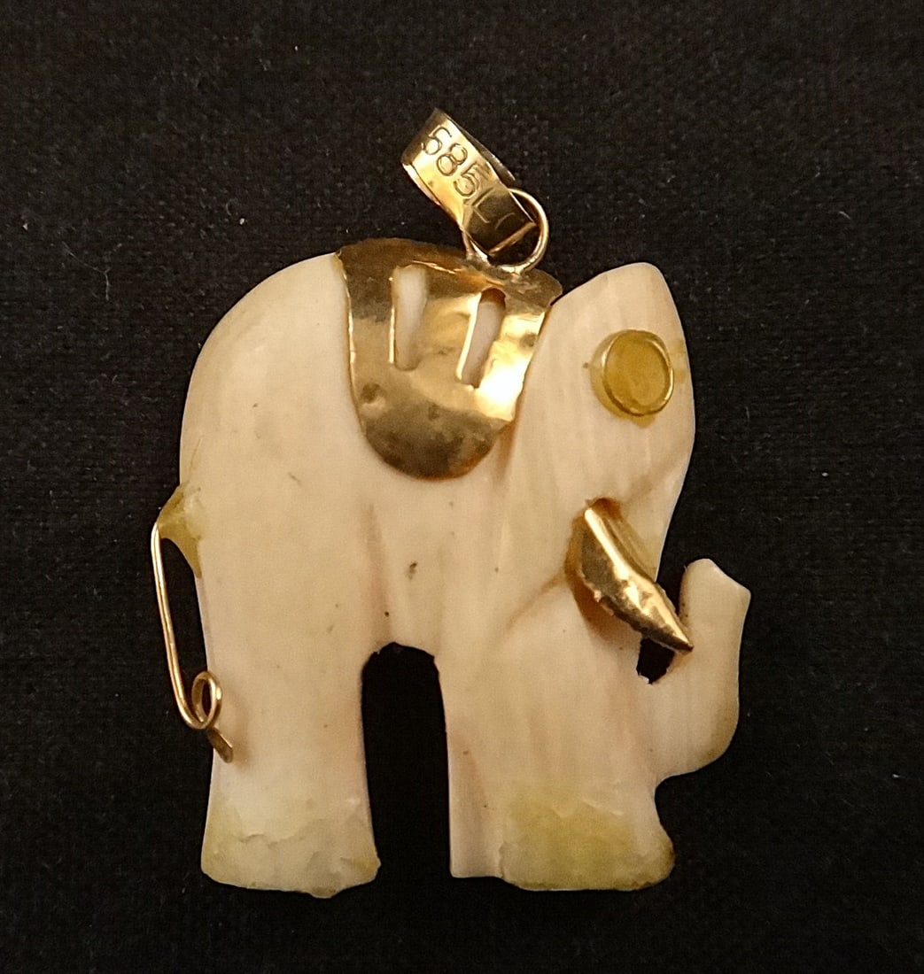 Vintage 14k gold mounted carved elephant pendant (1 of 3)
