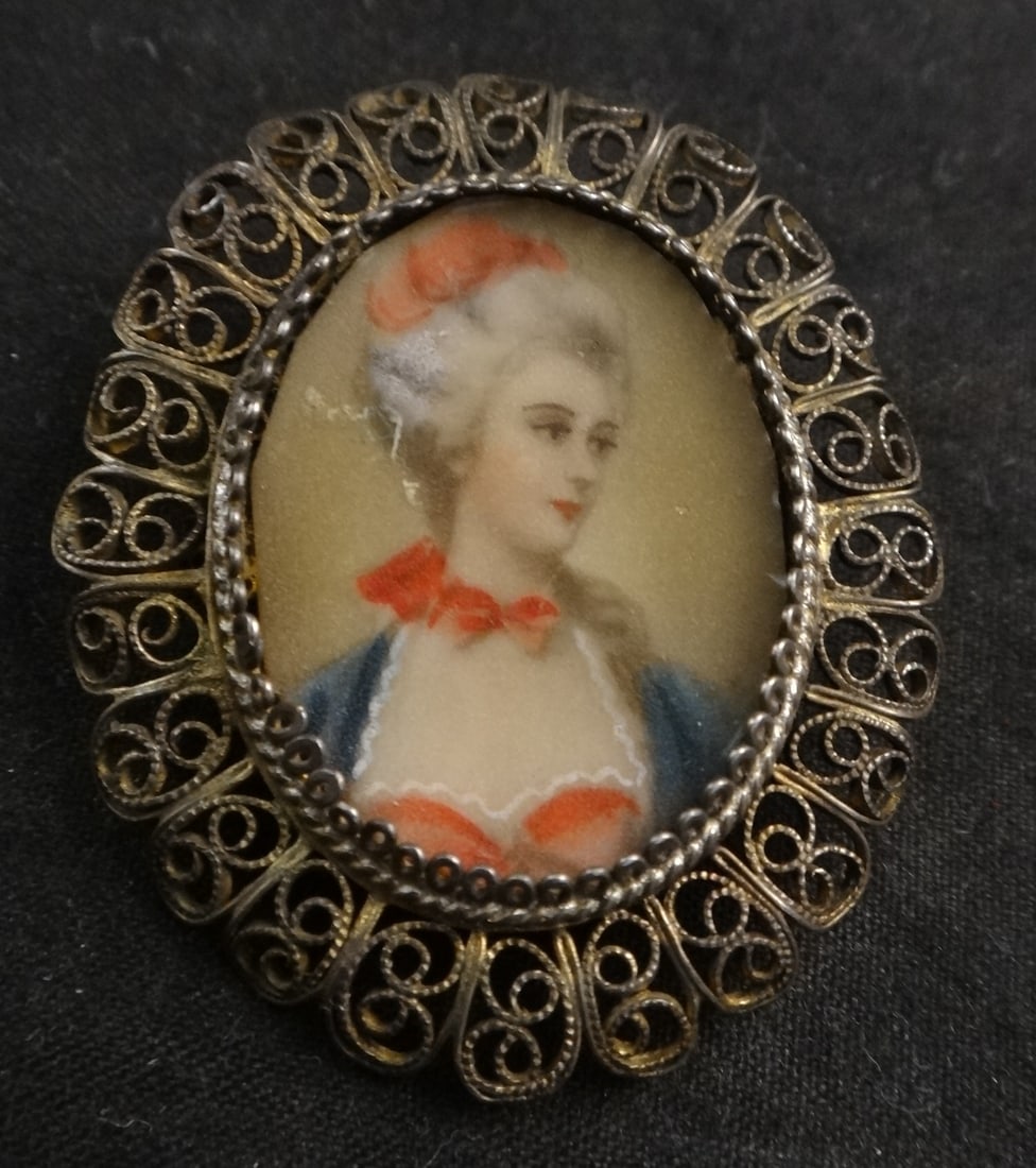 Antique Italian HP Miniature Female Portrait in a Fine Silver Frame (1 of 2)