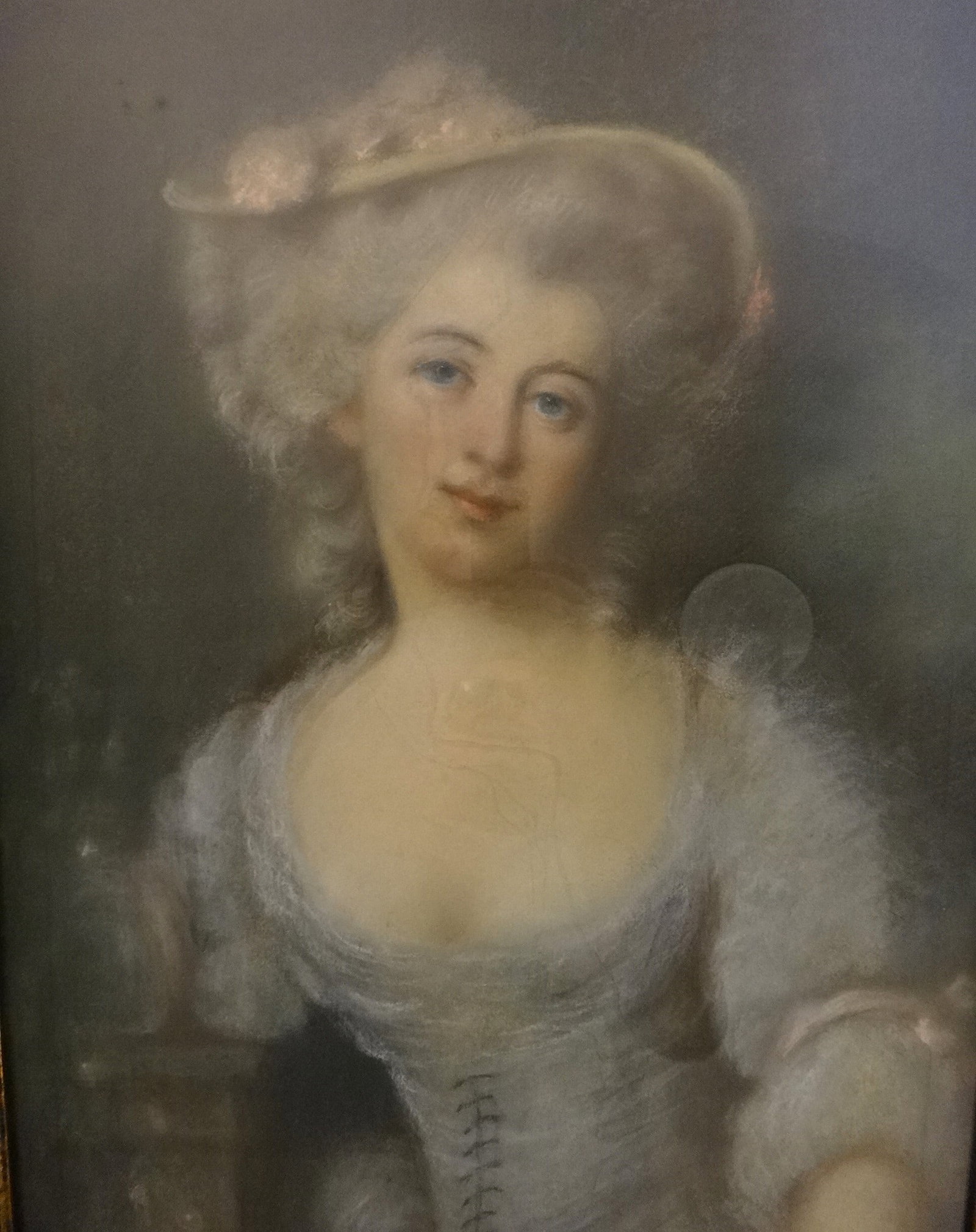 Lt. 18th cent. French Pastel of a woman w/pink hat (1 of 5)