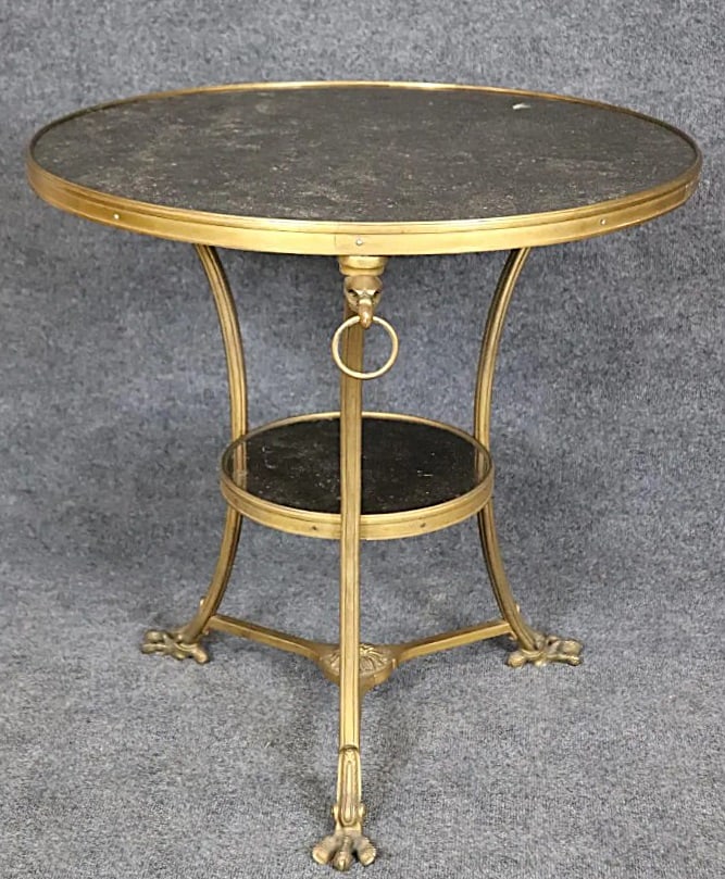 19th c. French Regency Gilt Bronze Gueridon Table w/Marble Top (1 of 4)