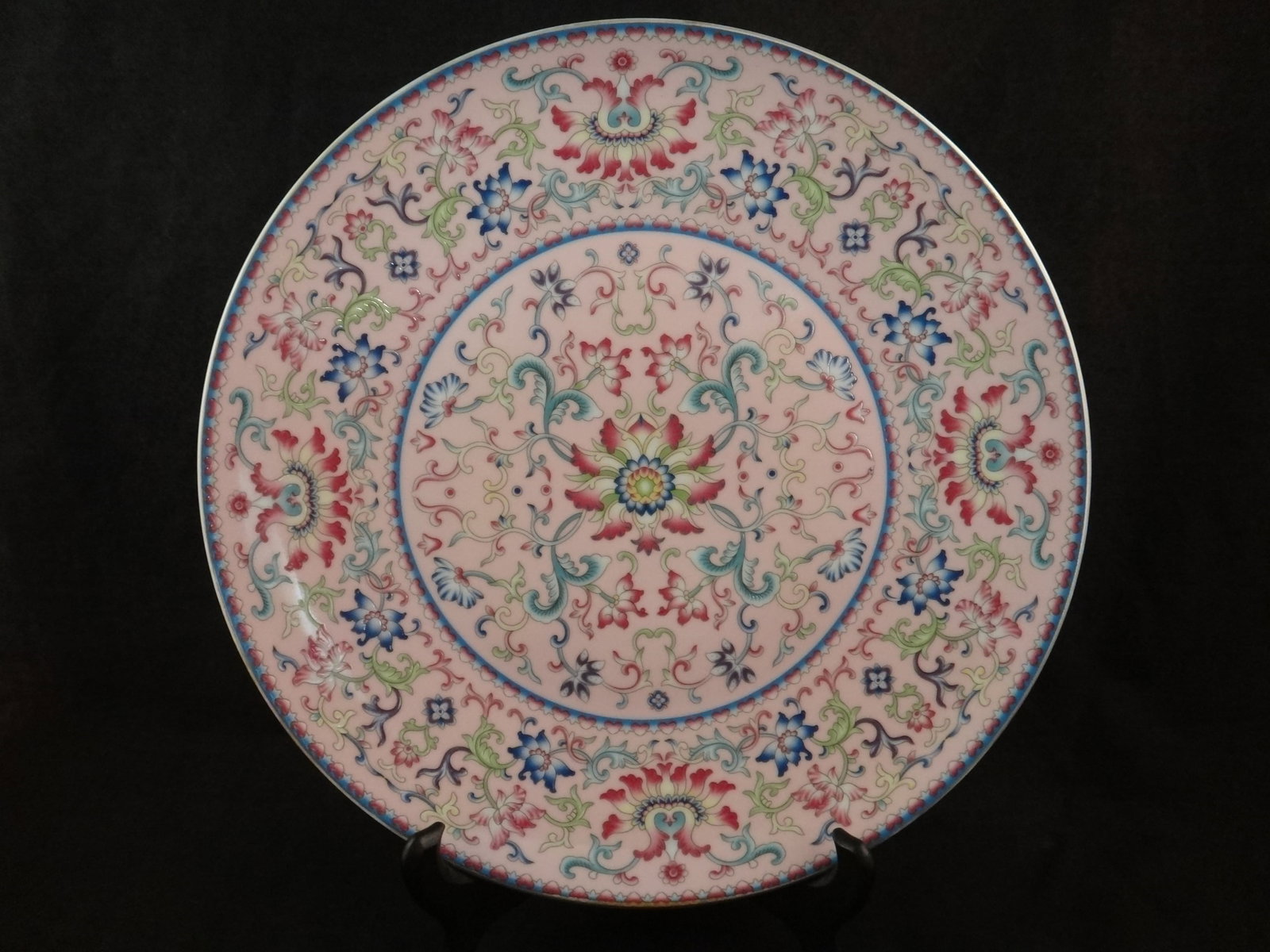 Antique Chinese Porcelain Plate w/ finely painted floral.: Antique Chinese Porcelain Plate w/light purple background and finely painted floral. 10 5/8”. Quanlong mark – Guangxu period (1875-1908)