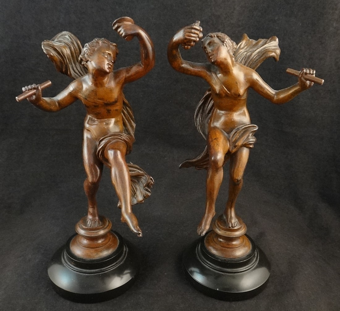 Pr. 19th c. French Bronze Nymphs on marble bases. (1 of 7)