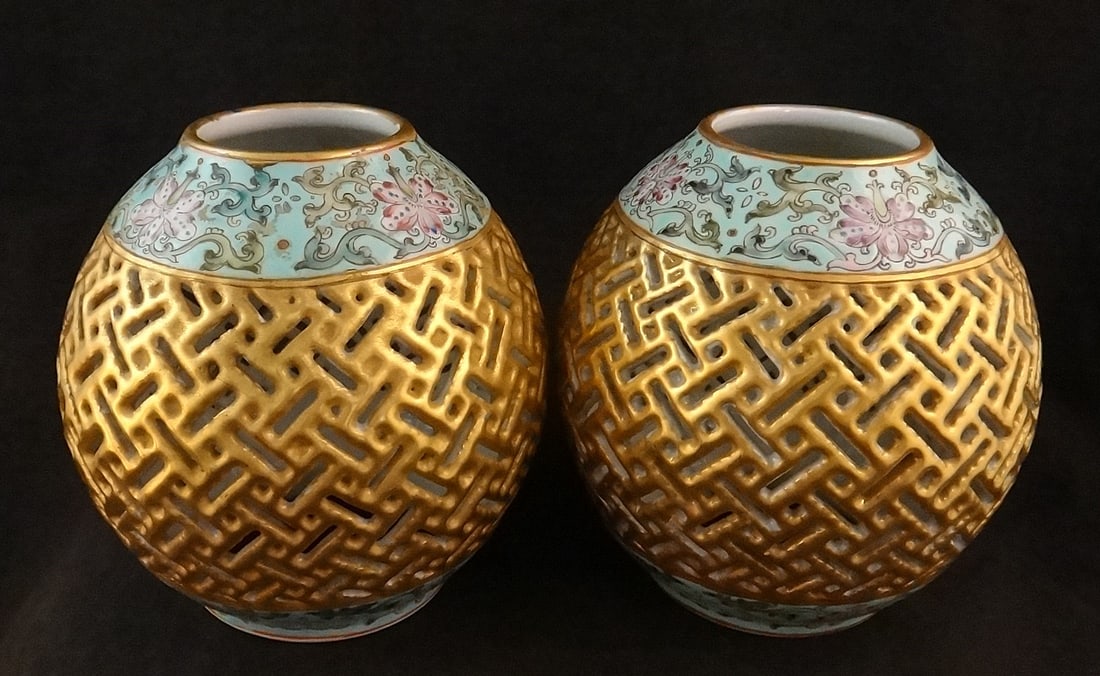 Antique Pair of Chinese Hand Painted Porcelain Lanterns (1 of 4)
