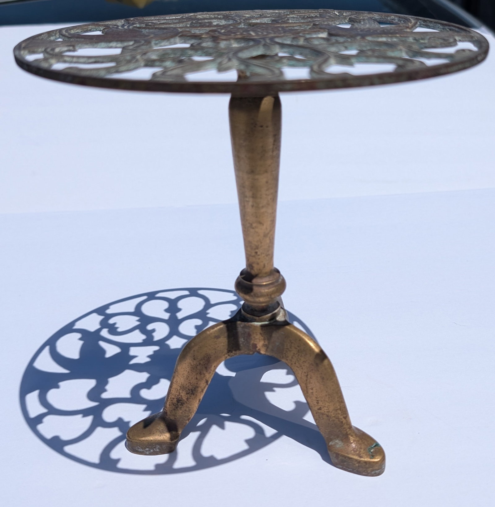 Antique English Solid Brass Fireplace Side Trivet - 2