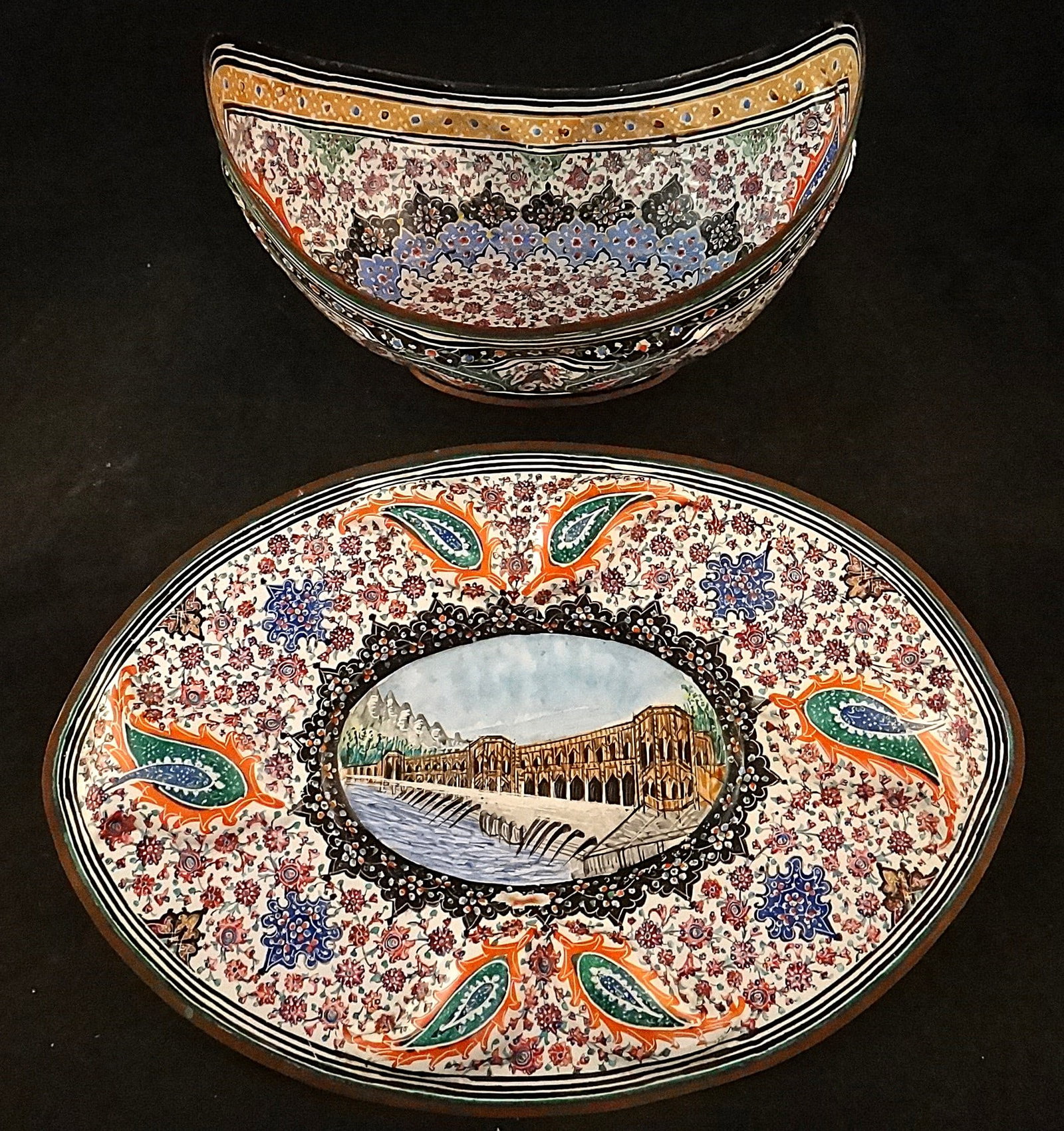 Vintage Islamic Art Meenakari 2pc Bowl & Plate set (1 of 7)