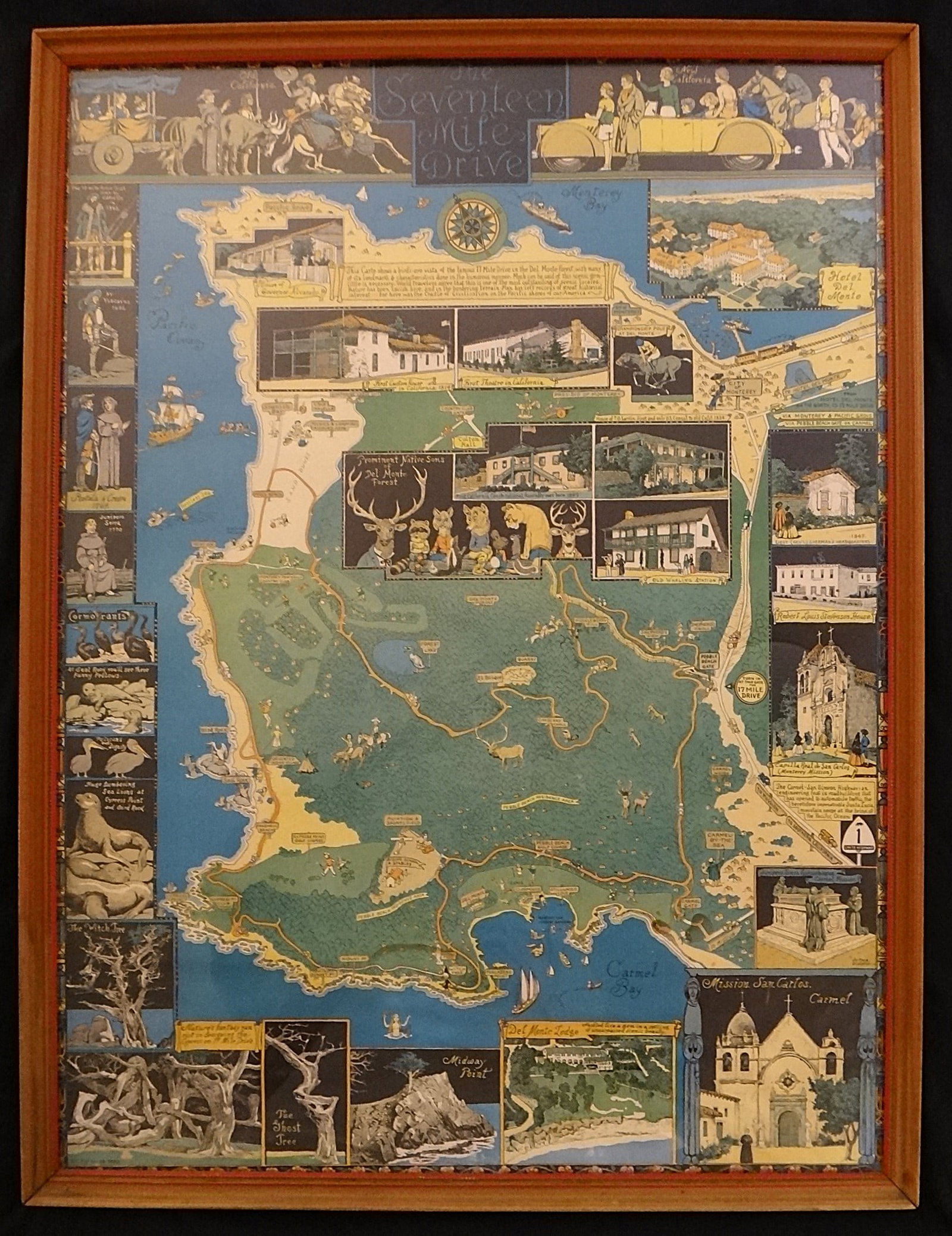 Original 1927 Jo Mora Colored Map of 17 Mile Dr. - Pebble Beach, CA. (1 of 11)