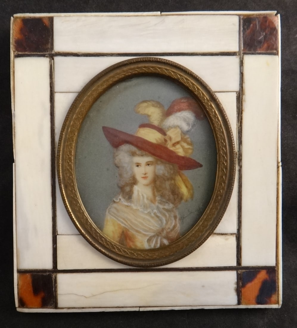19th c. French Hand Painted Miniature Painting. Artist signed. (1 of 3)