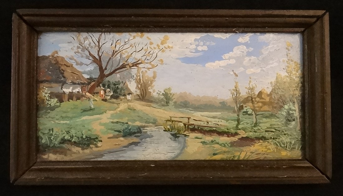 Old Miniature Painting - Oil of Landscape with Creek. (1 of 4)