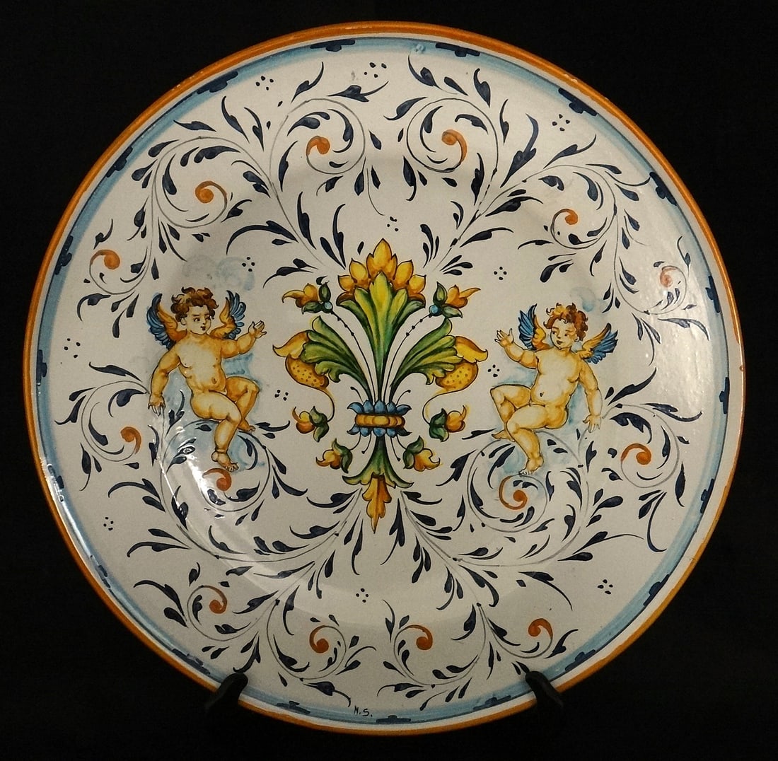 Antique Italian “Grand Tour?? Renaissance Revival HP Charger.: Antique Italian “Grand Tour” Renaissance Revival Hand Painted Charger. Early 20th cent. Measures 17 5/8” dia. 2” tall.