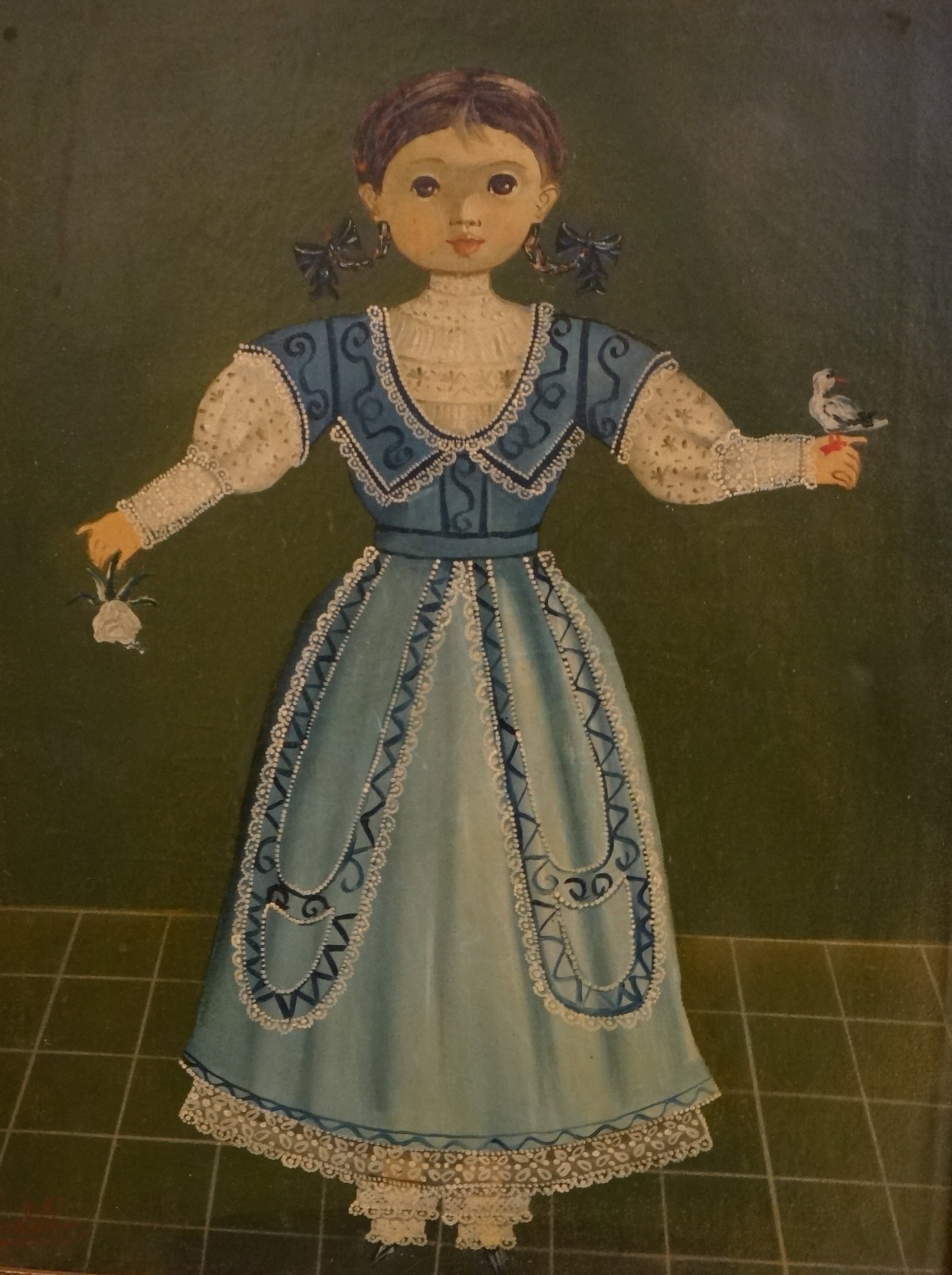 Agapito Labios Oil - young girl holding a rose w/ bird. (1 of 7)