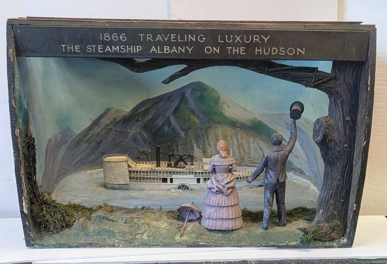 Antique American Shadowbox Diorama - Steamship Albany on the Hudson in 1866. (1 of 7)
