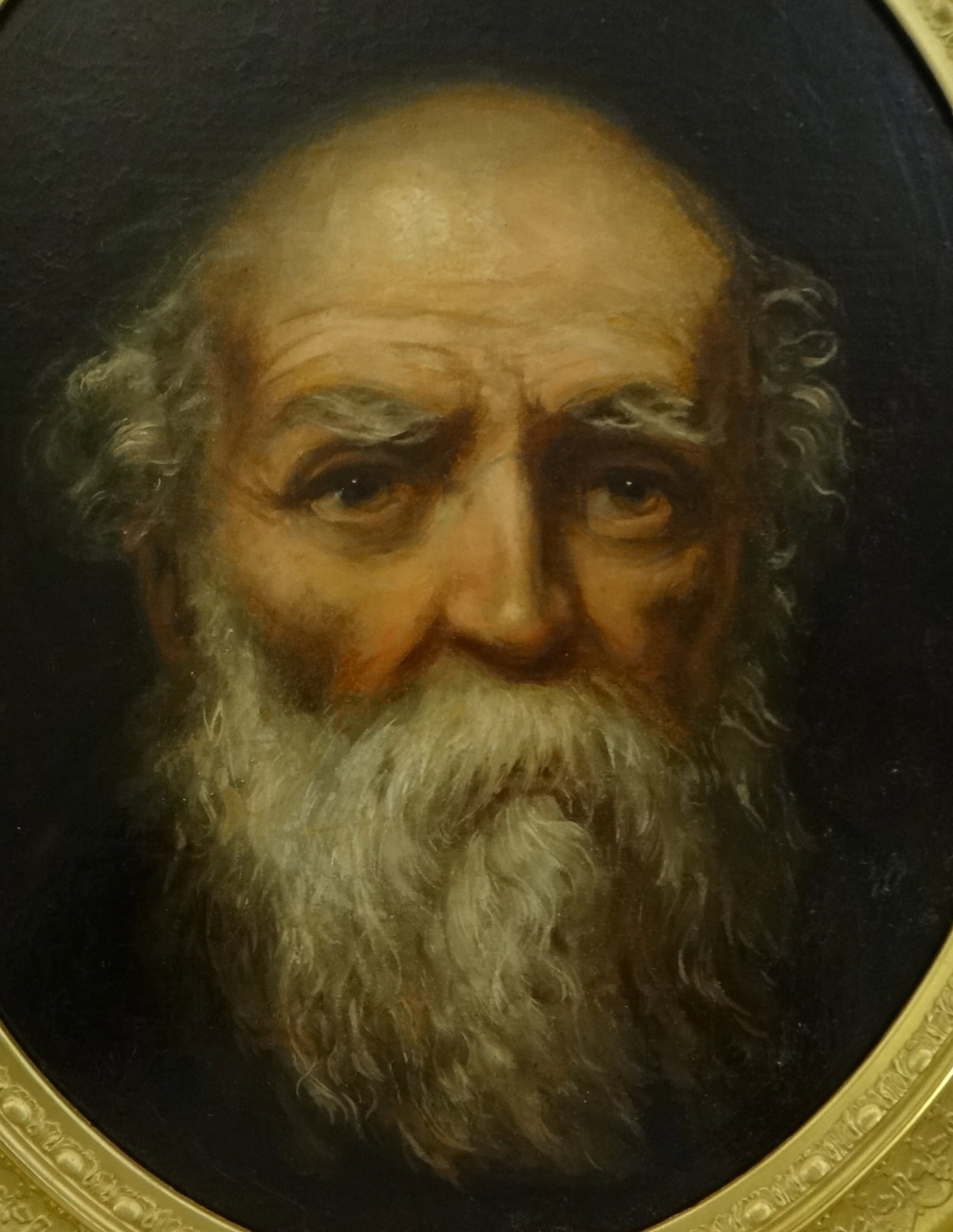 Antique -18th c. Italian or Spanish Oil of a Apostle or Saint. c. Neapolitan School.: Late 18th cent. Italian or Spanish Oil on Canvas mounted on board of a Bearded Apostle or Saint. Neapolitan School. Measures 20” x 16”. Probably cut down from a larger oil painting. In a m