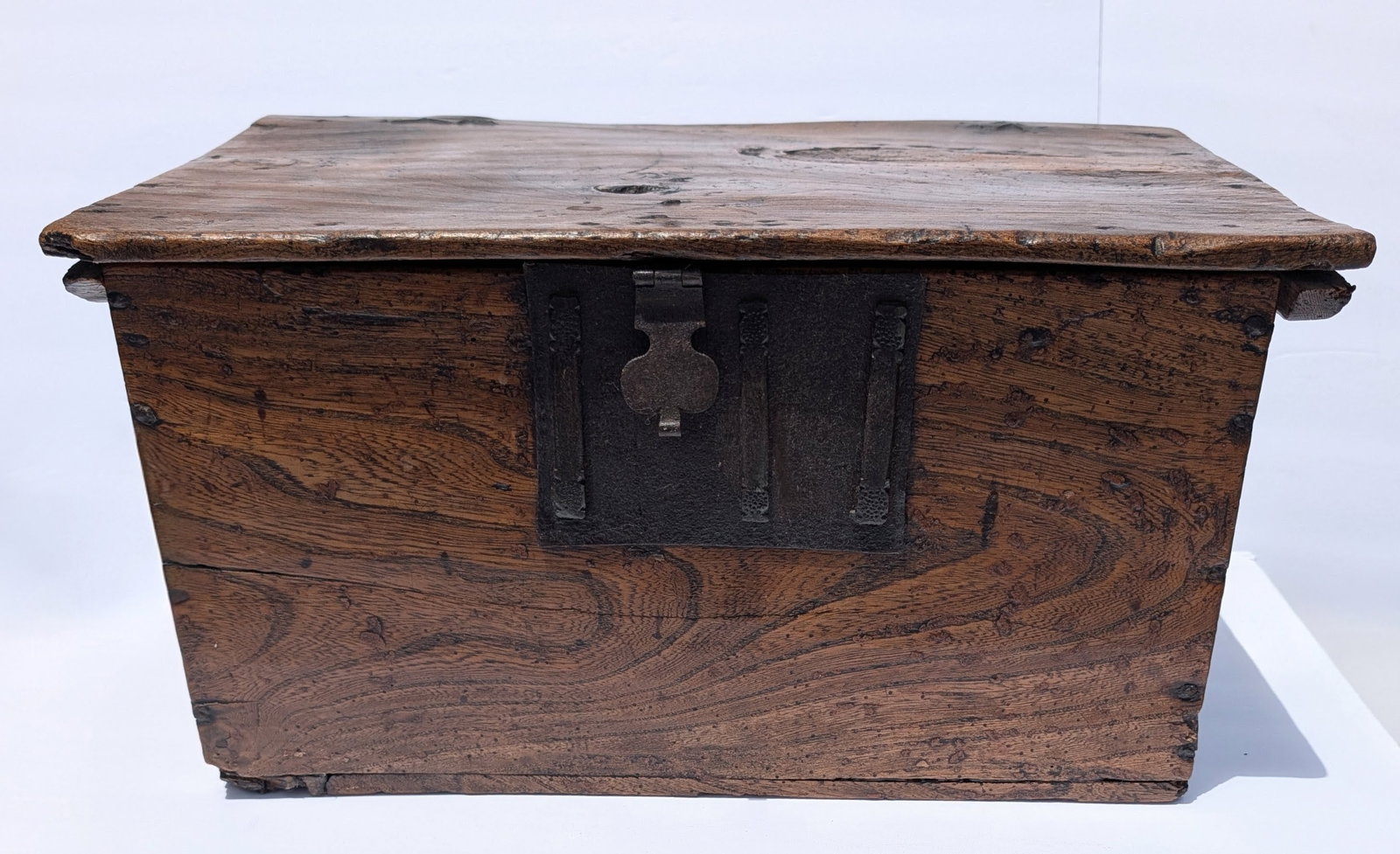 17th C. English Solid Elm Wood Strong Box (1 of 9)