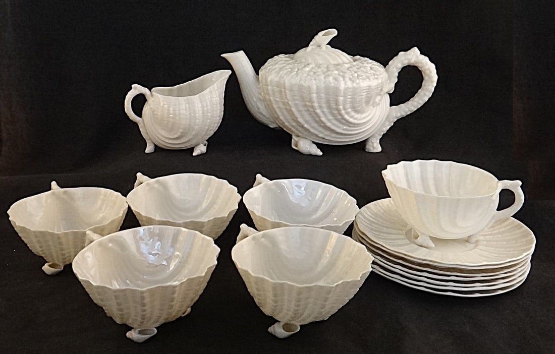 Antique 14pc Set of Black Mark Irish Belleck China - Neptune pattern. (1 of 12)