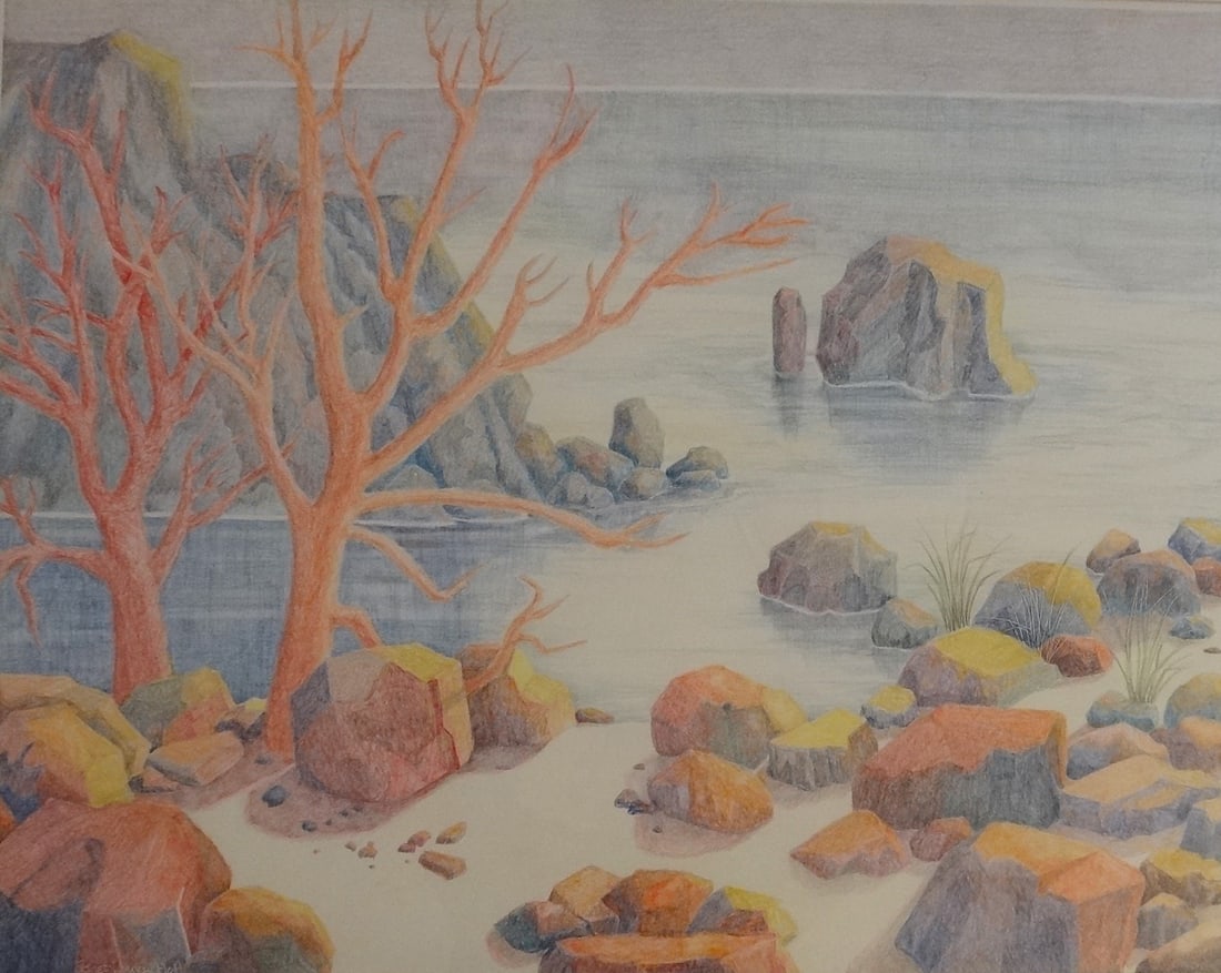 Janet Louvau Holt Colored Pencil Drawing: Columbia Shore II (1 of 7)