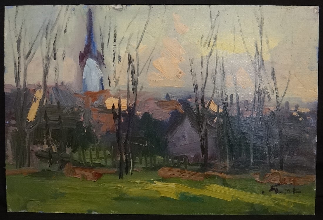 Guido Frick Impressionist oil painting: Little French Village (1 of 3)