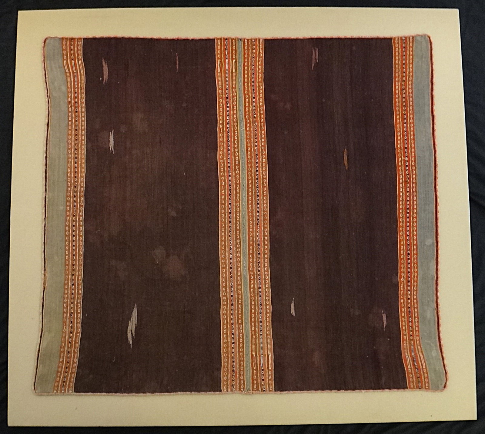 Antique Bolivian Hand Woven Wool Blanket with Striped Bands. (1 of 9)