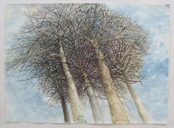 Art - Watercolor: Original watercolor by Robert Bero of New York - 1988 (47x36 framed)