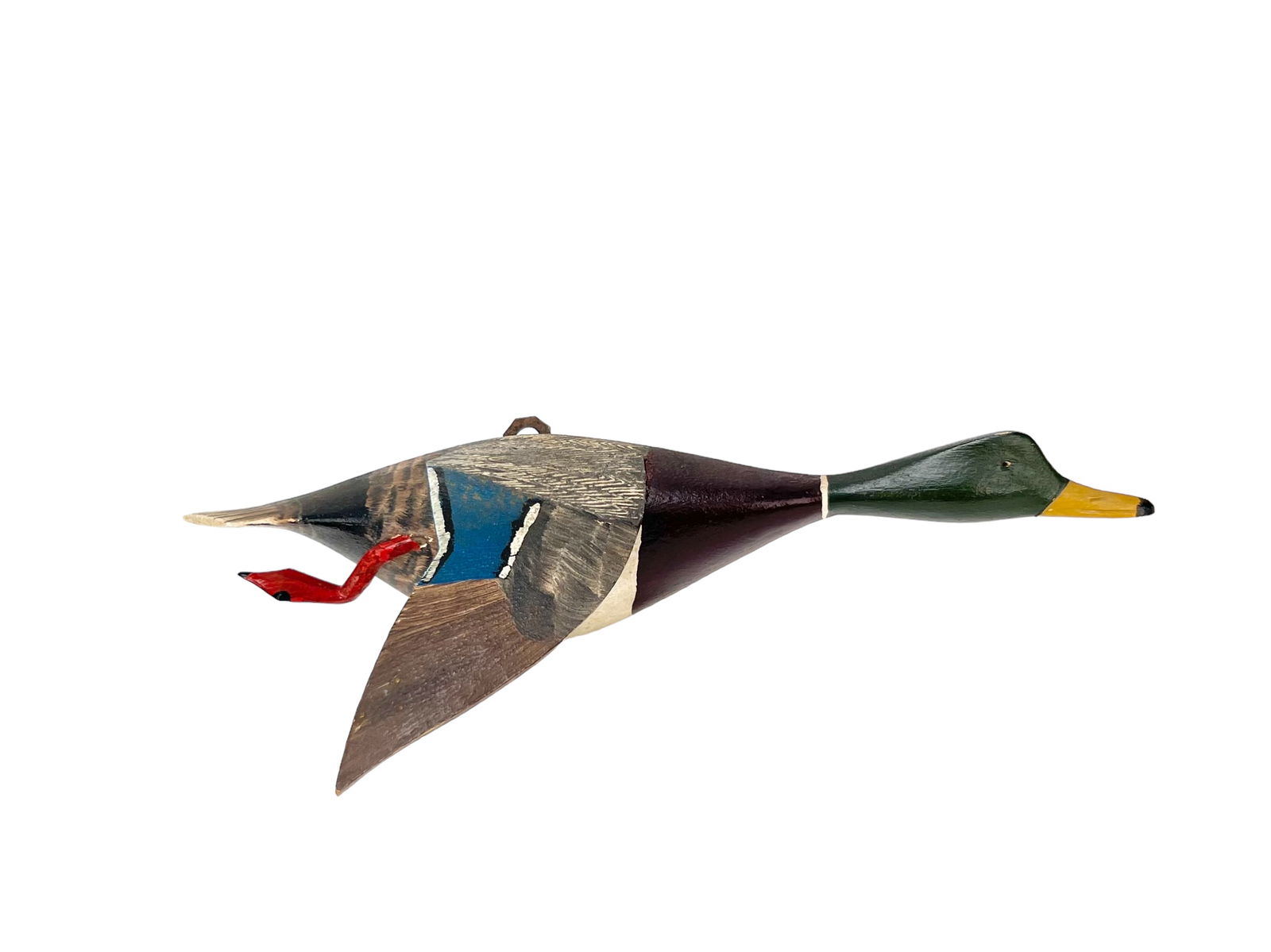 1/3 Size Flying Mallard Drake - Roy Conklin: 1/3 size Flying Mallard Drake Roy Conklin (1909-1967) Alexandria Bay, NY c.1940 8"long Around 1929, Roy was working seasonal occupations including as a fishing guide and boat captain. While not workin