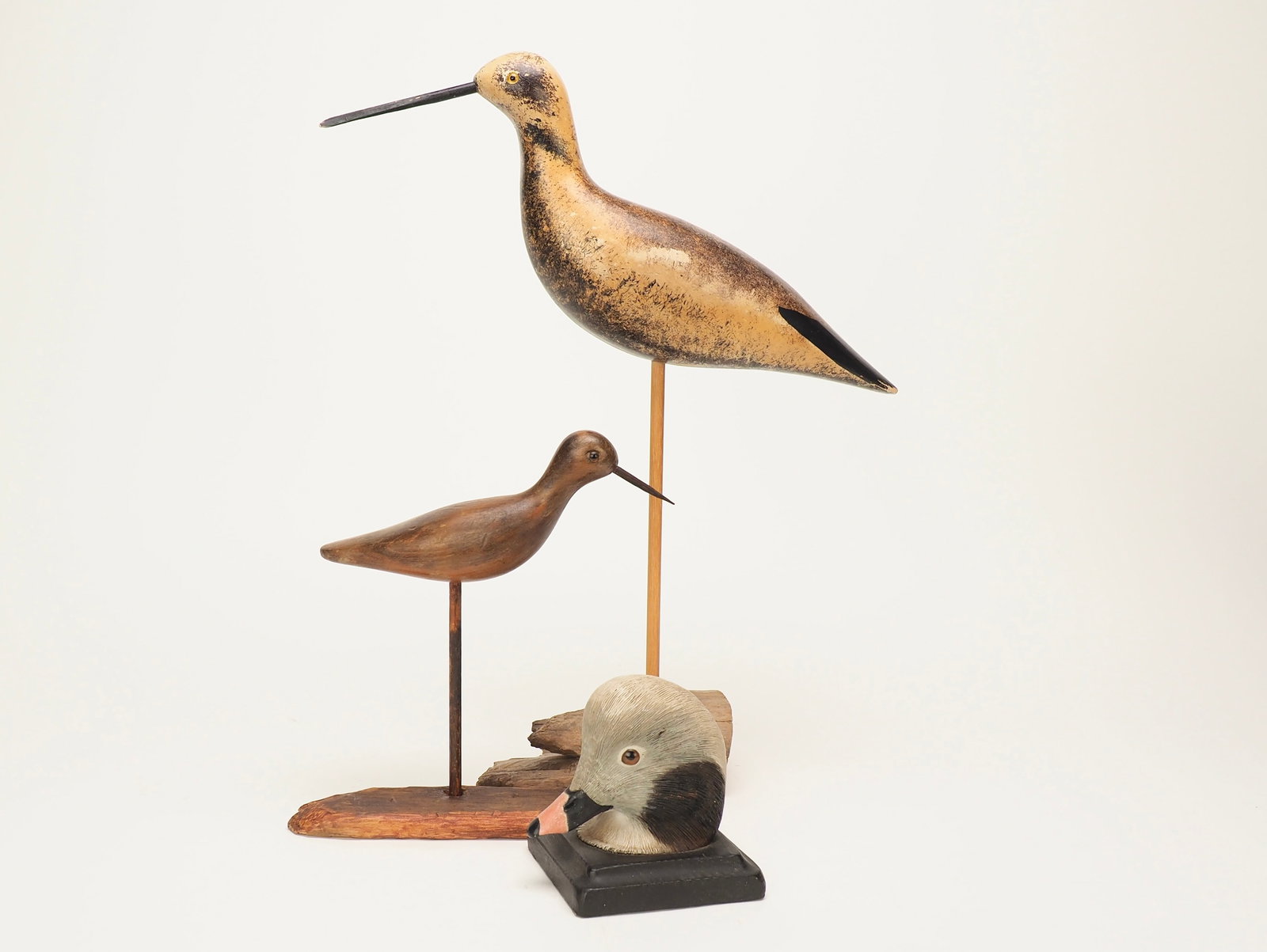 Two shorebirds and an intricately carved Long Tailed Duck bust (1 of 6)