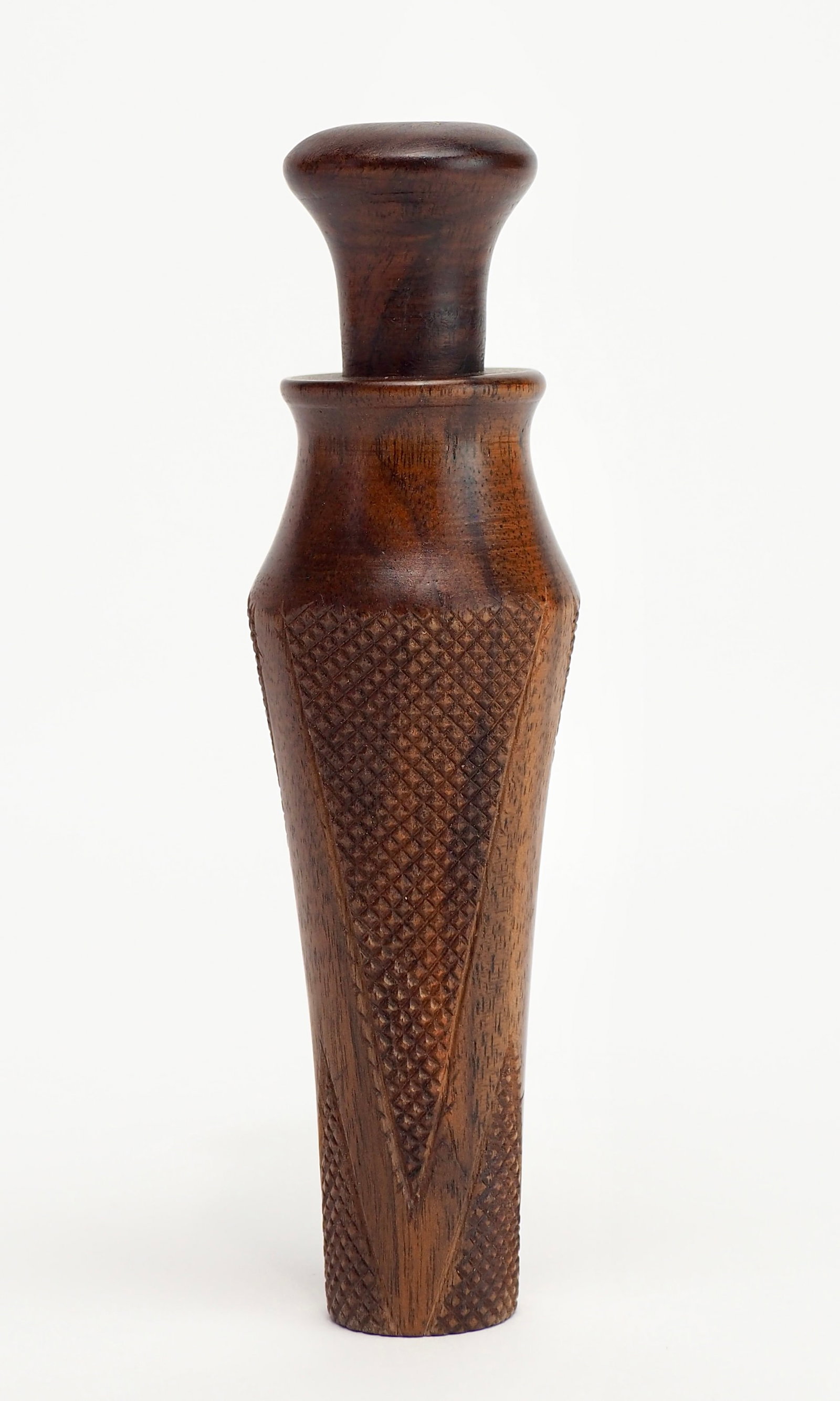 J. D. Costner - Rare Checkered Duck Call: J.D. Costner (1895-1974) Harrisburg, AR | Flint, MI c.1940's 6.25" long Very rare checkered duck call by the maker with only a few checkered barrel examples known. The call is nicely sculpted with an