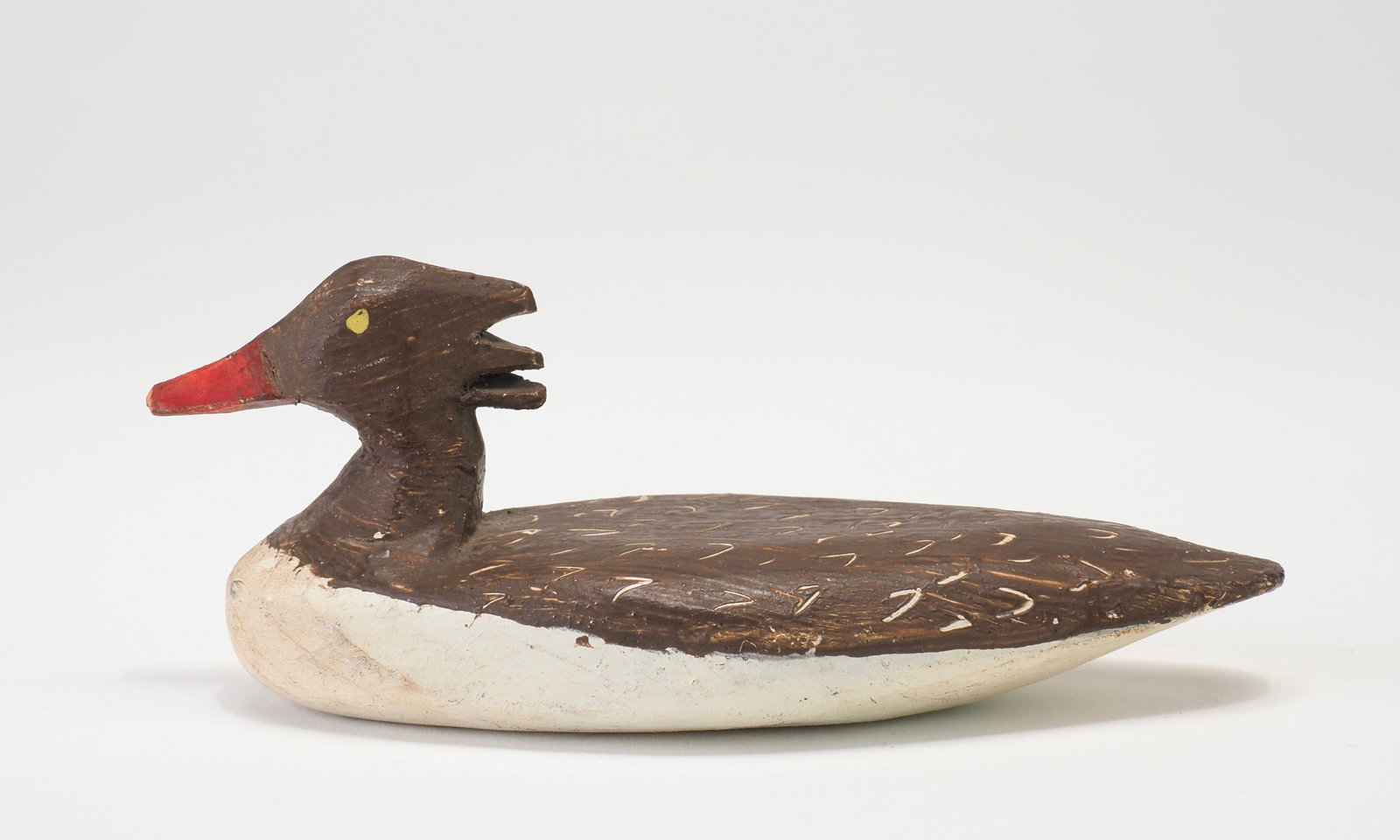 Doug Jester - Miniature Merganser Hen: Doug Jester (1876-1961) Chincoteague, VA 4.75" date stamped November 12 1960 Condition: Roughly 1/3 of bill tip missing, otherwise very good and original Provenance: Dennis Forthofer Collection