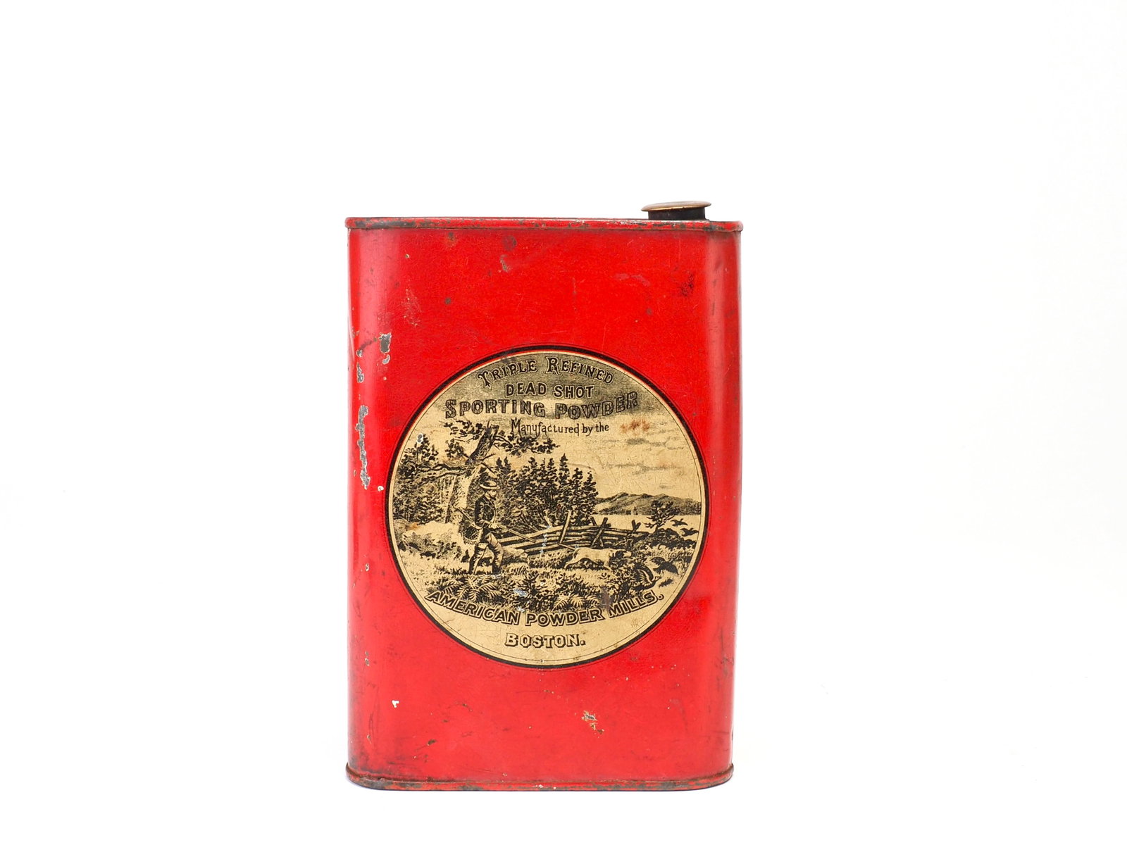 American Powder Mills - Red Dead Shot Tin: American Powder Mills (1883-1929) Boston, MA 5.75" tall, 4" wide 1.25" d