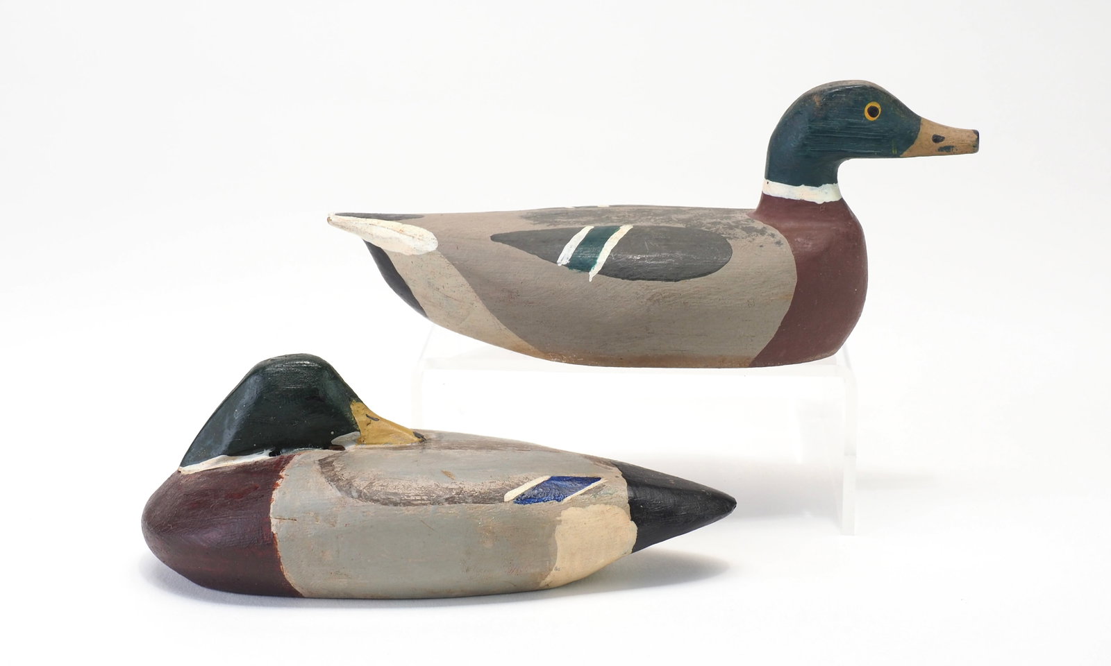 Bill Waibel - Two Miniature Mallards: Bill Waibel IL C.1993 5" long One regular and one sleeping posture Condition: Excellent and original Provenance: Dennis Forthofer Collection