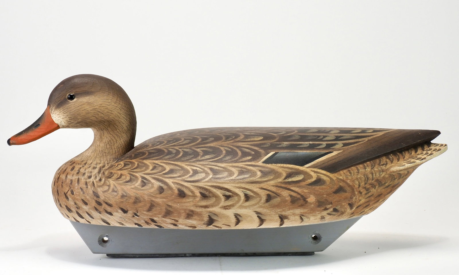 Marty Hanson - Mallard Hen: Marty Hanson (b. 1965) Prior Lake, MN 17.75" Hollow carved bill with scratch feather paint on the head and neck. Marty Hanson Prior Lake stamp on the bottom. Condition: Near mint with few tiny specks