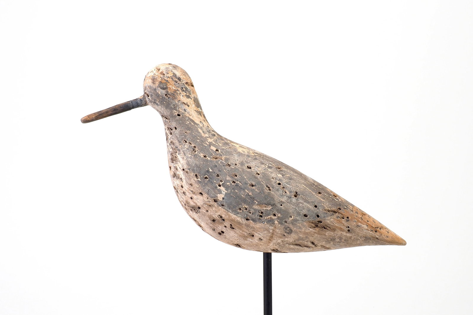 South Shore, Long Island - Blackbellied Plover: South Shore, Long Island c.1890-1900 10" long Smooth body with painted eyes. Condition: Original and working paint heavily worn and heavily shot, bill repair