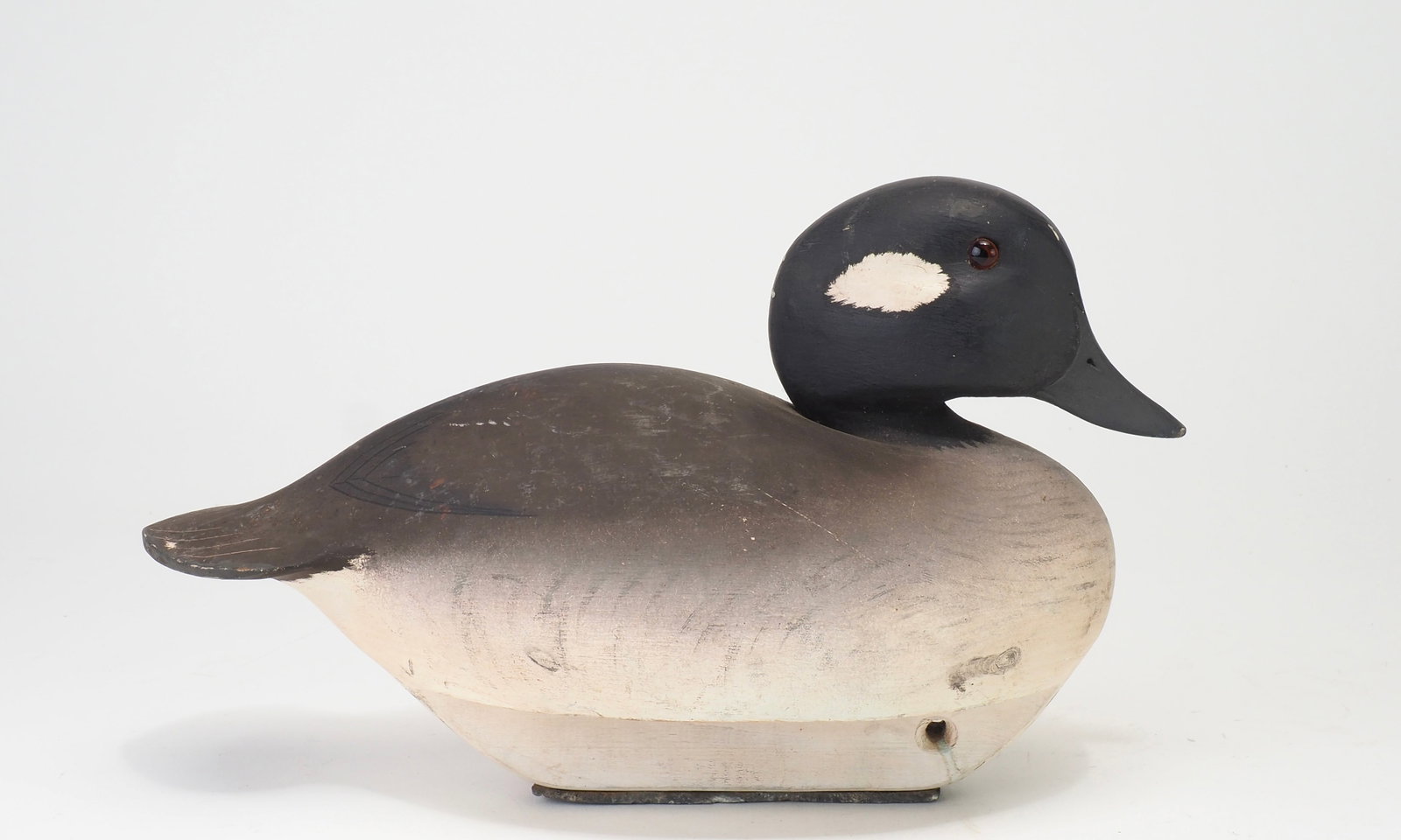 Ken Harris - Rare Bufflehead Hen: Ken Harris (1905-1981) Woodville, NY 11.25" Exceptionally rare bufflehead hen in this size with only a few known to exist. Head is slightly turned to the right with incised bill details and glass