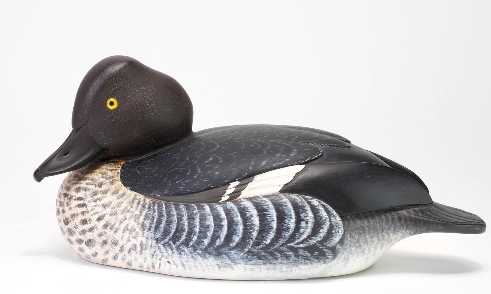 Bill Joeckel - Goldeneye Hen: William "Bill" Joeckel (1921-2010) Islip Terrace, Long Island, NY 16.5" long Well sculpted decorative hen that competed in the 2nd Annual Atlantic Flyway Waterfowl Festival in Salisbury, MD and bears