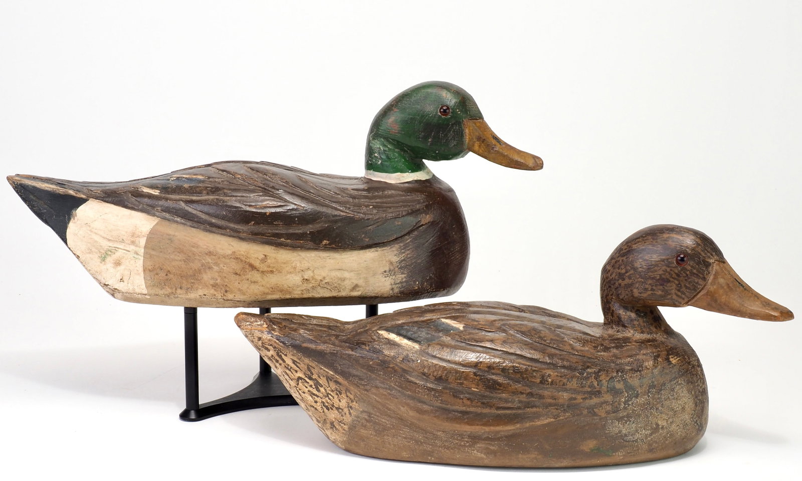 Charlie "Minnow" Mahler - Mallard Pair: Charlie "Minnow" Mahler (1911-1967) Put-N-Bay, OH c.1932 15" long Ottawa Shooting Club mallard pair commissioned by club member, John Alexander Hadden, Sr (1886-1979) in 1932 as part of a rig of 12