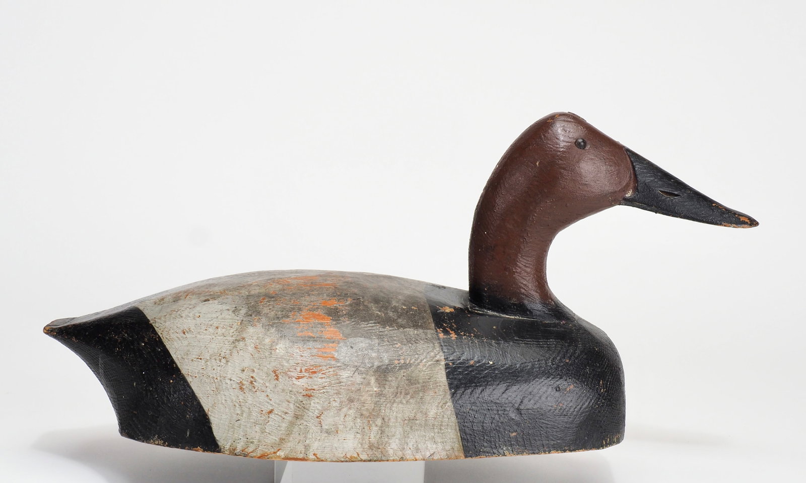 Fred Harris - Canvasback Drake: Fred Harris (b. 1870s) Port Clinton, OH c. 1900 15" long Winous Point Shooting Club canvasback drake where Harris worked as a punter and made many decoys for the members. The club inventory or ID
