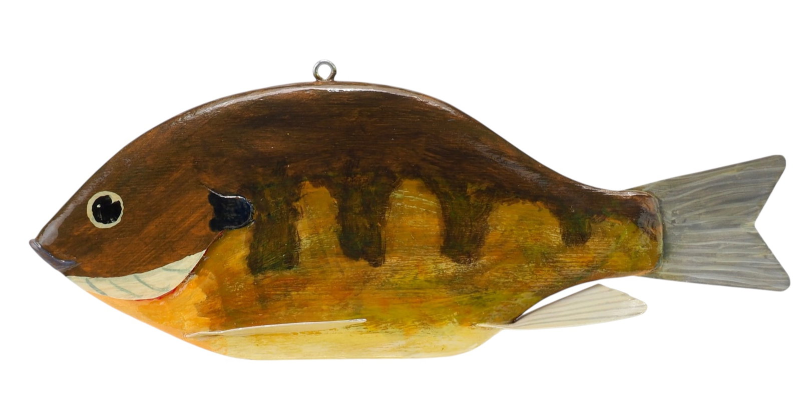 John Fairfield - Sunfish Fish Decoy: John Fairfield (1920-1995) Marenisco, MI 1986 8.25" long Signed and dated (19)86 on bottom Fairfield was passionate about fishing and began carving his own spearing decoys as a teenager in the late