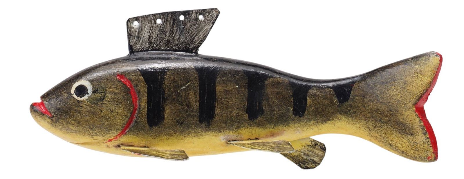 George Aho - Perch: George J. Aho (1911-1994) Rapid City, MI 6.25" Petite perch decoy with metal fins and a wooden tail Sometime in the early 20's and 30's George began to perfect fish carving, learning from the most